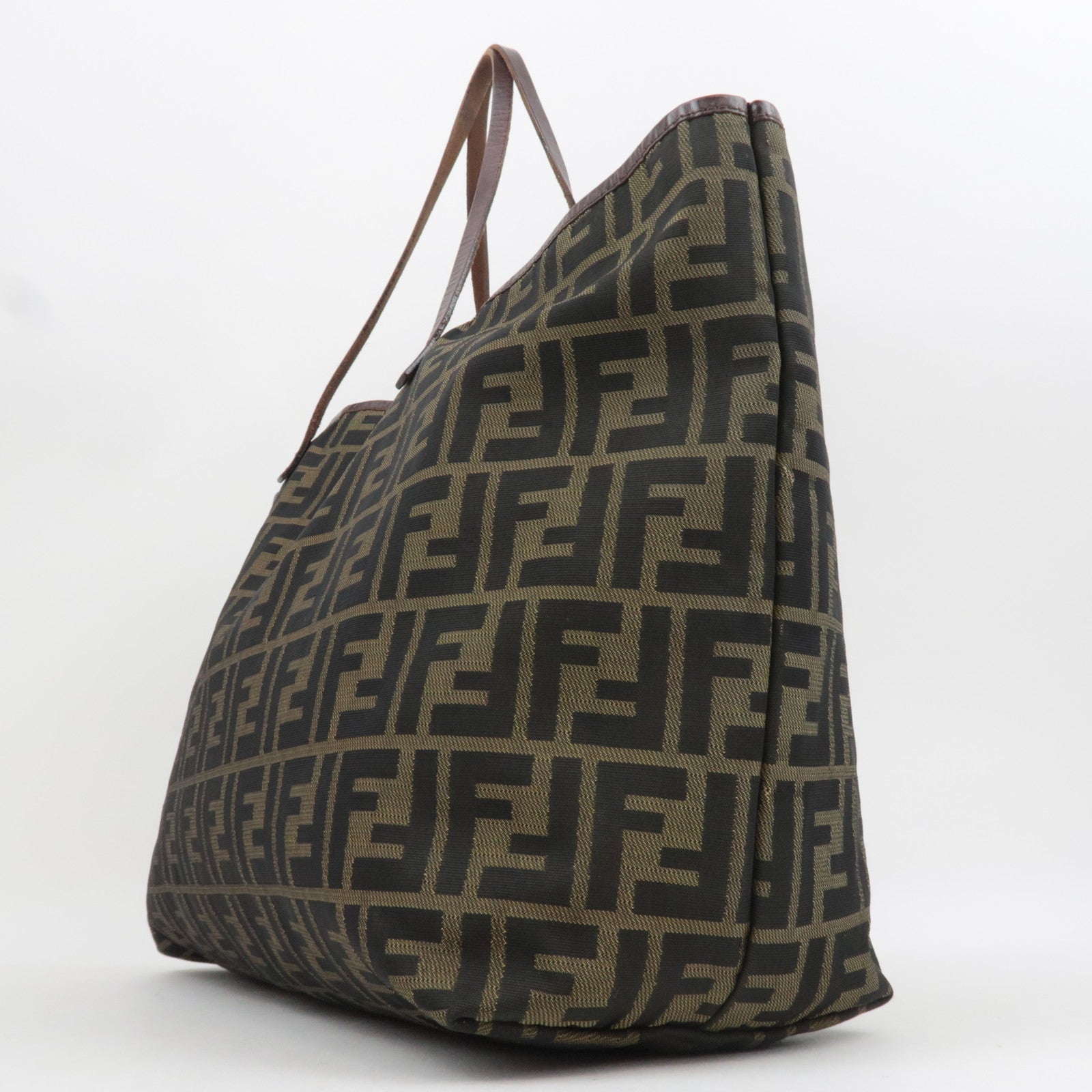 FENDI Zucca Canvas Leather Tote Bag Khaki Black