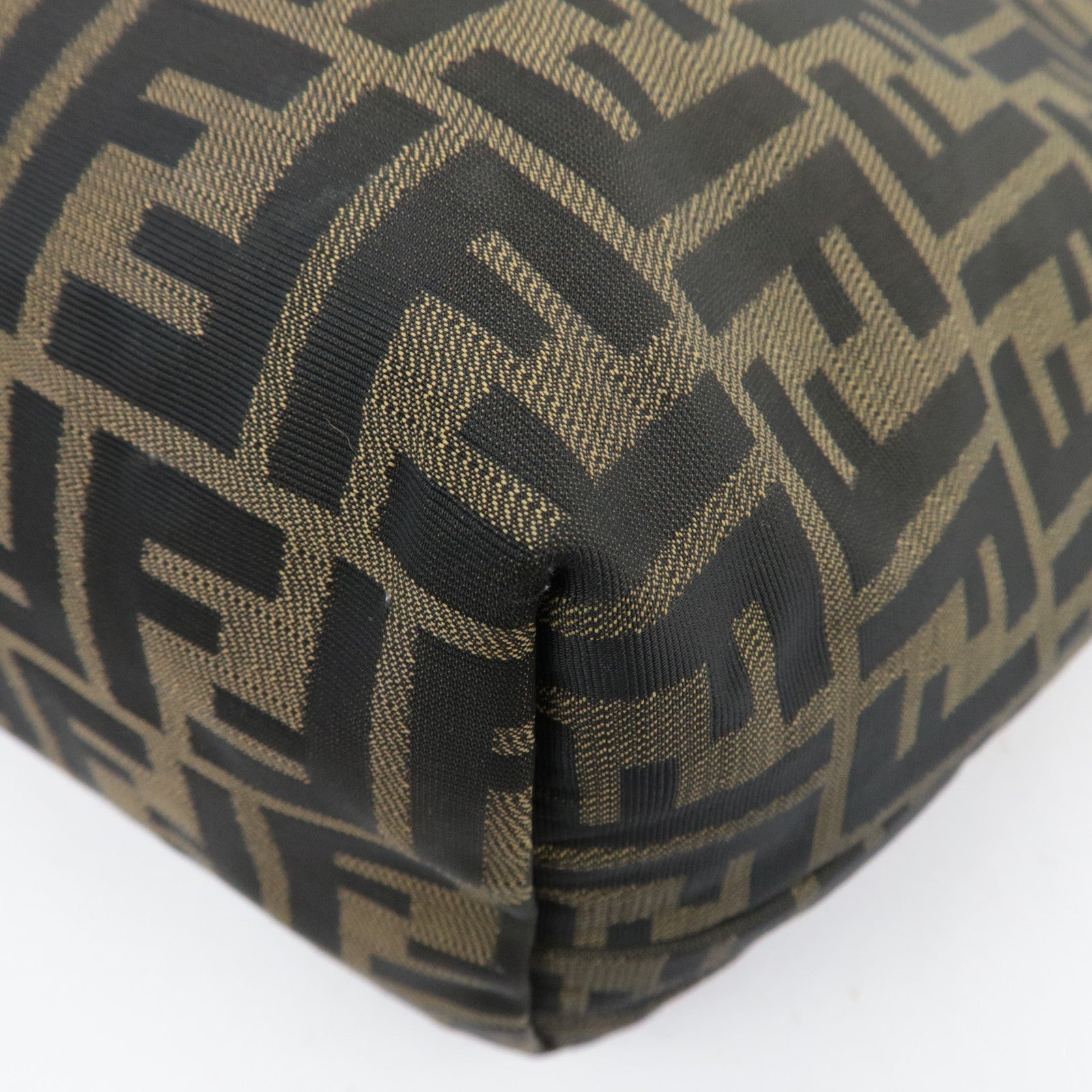 FENDI Zucca Canvas Leather Tote Bag Khaki Black