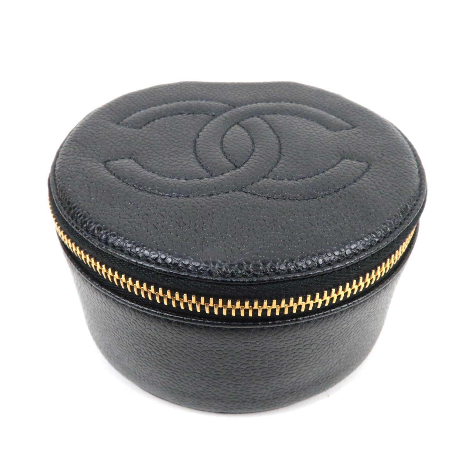 CHANEL Cocomark Jewelry Case Caviar Skin Black Gold HDW 353725385352