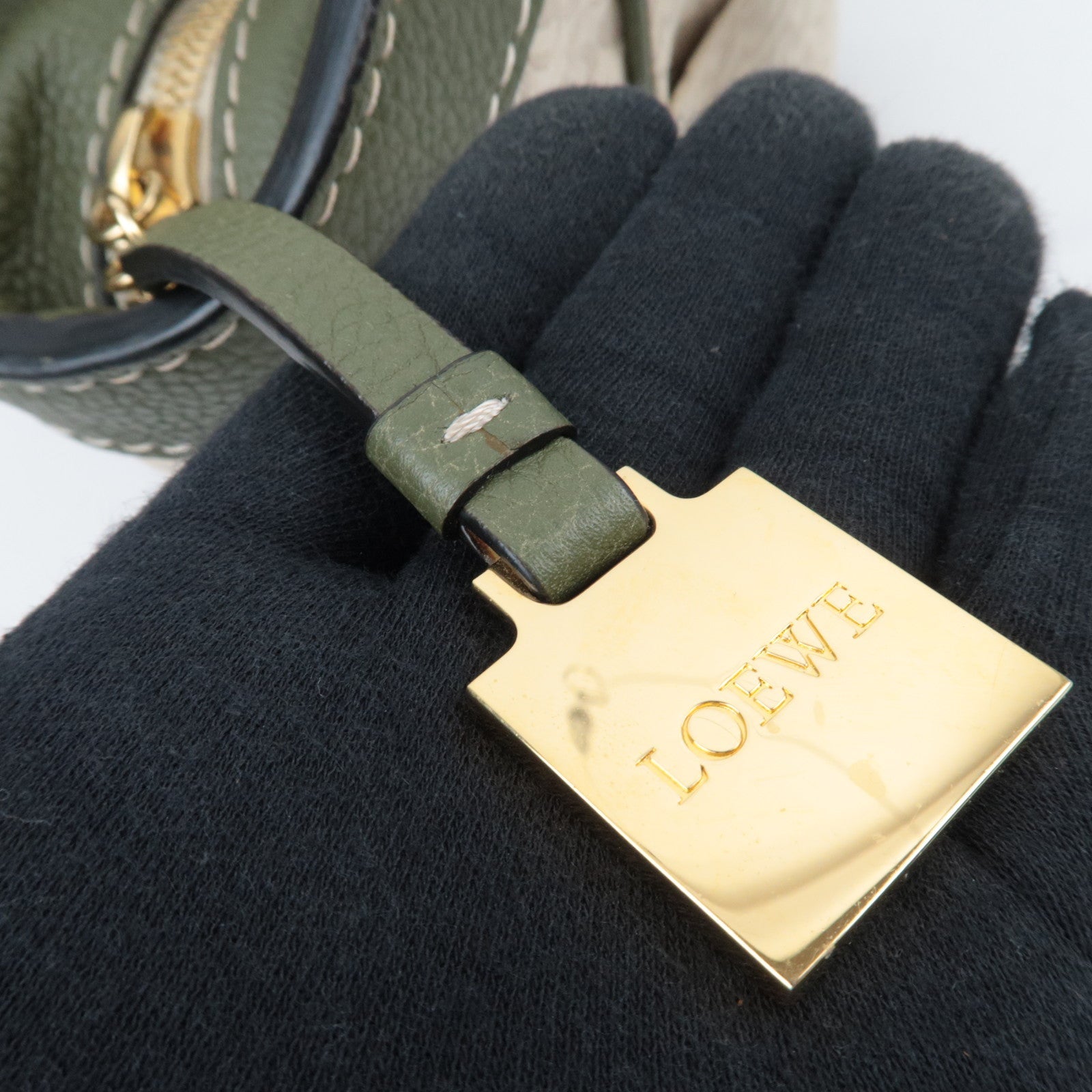 LOEWE New Road Canvas Leather Handbag Beige Khaki