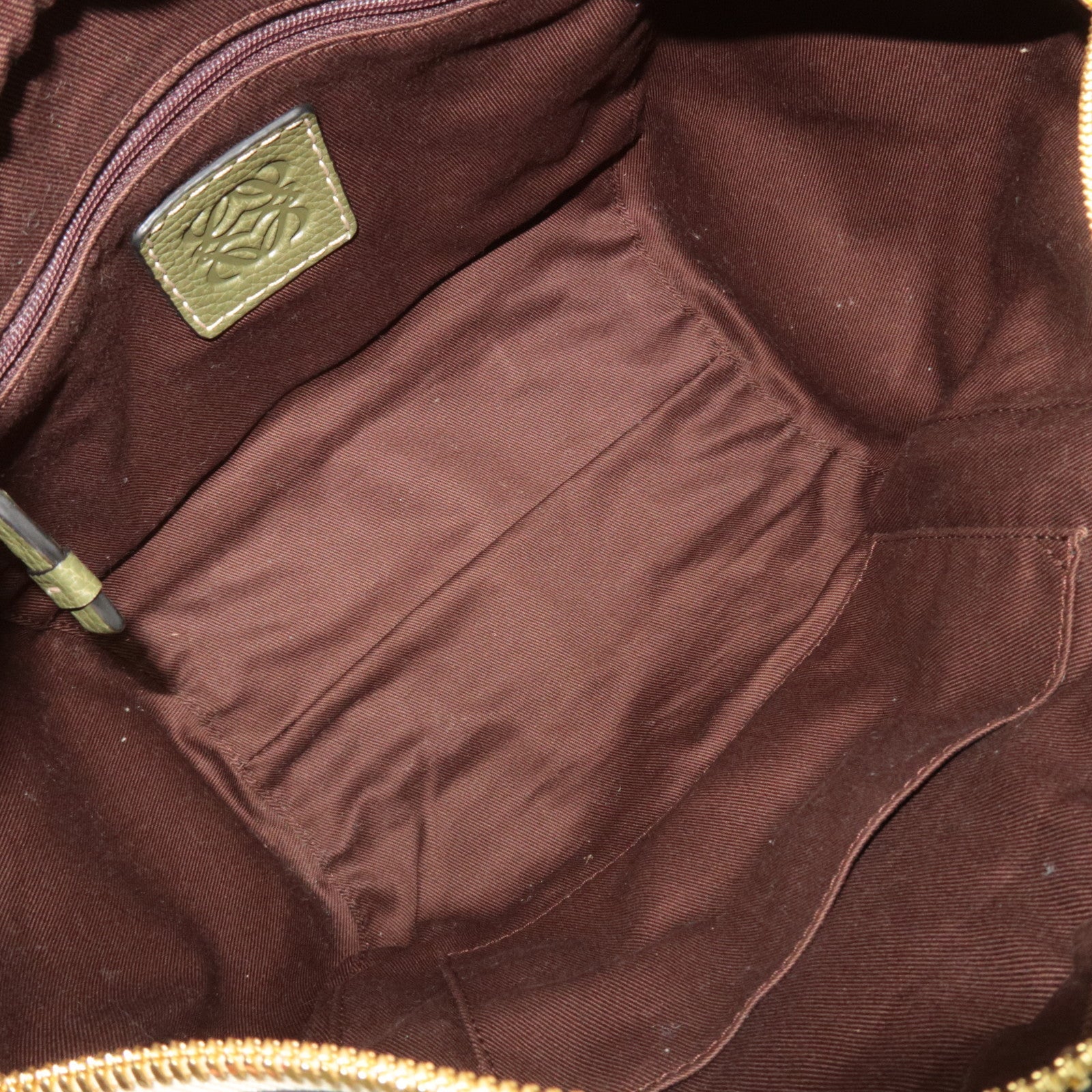 LOEWE New Road Canvas Leather Handbag Beige Khaki