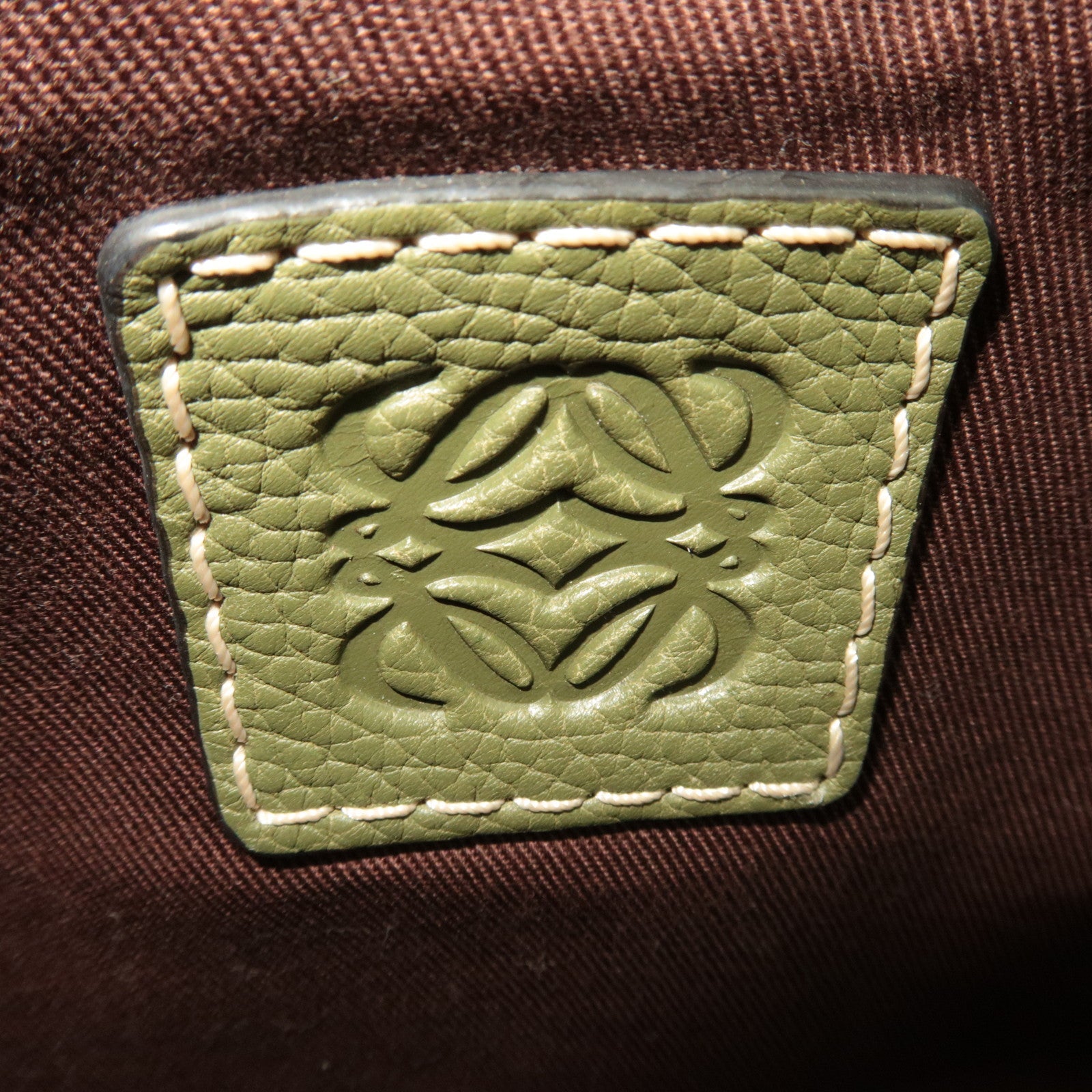 LOEWE New Road Canvas Leather Handbag Beige Khaki