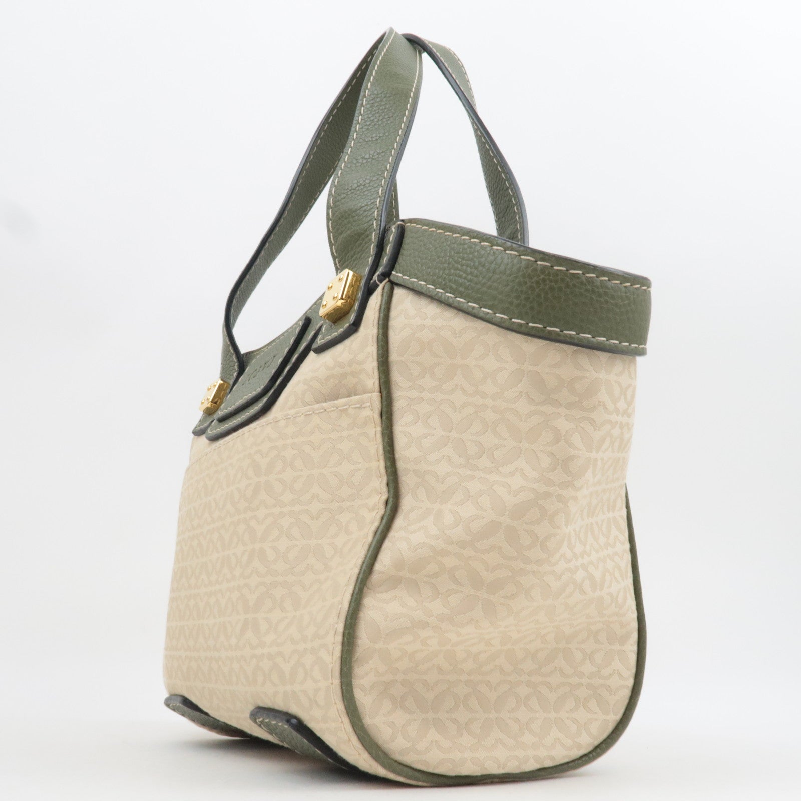 LOEWE New Road Canvas Leather Handbag Beige Khaki