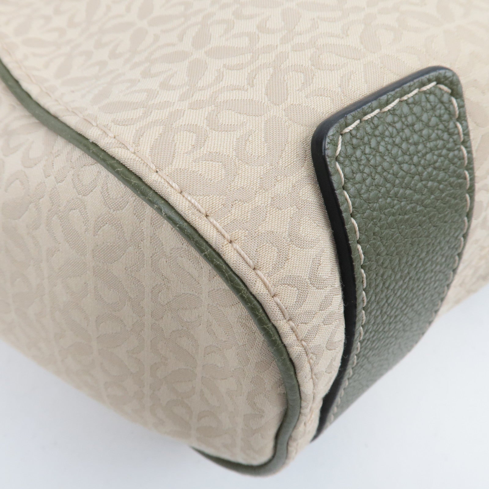 LOEWE New Road Canvas Leather Handbag Beige Khaki