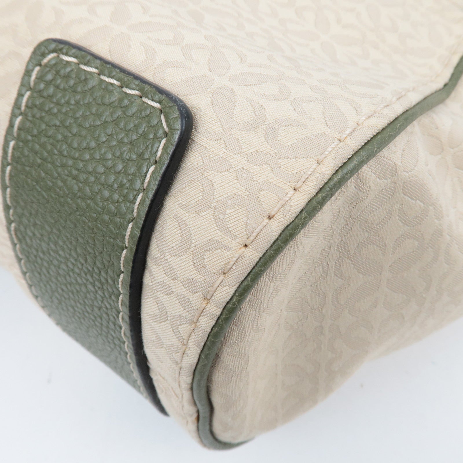 LOEWE New Road Canvas Leather Handbag Beige Khaki