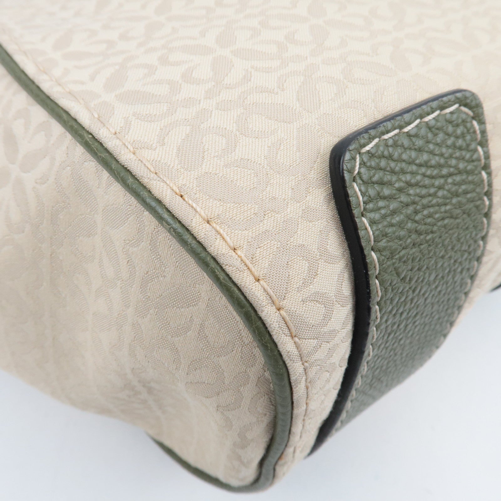 LOEWE New Road Canvas Leather Handbag Beige Khaki