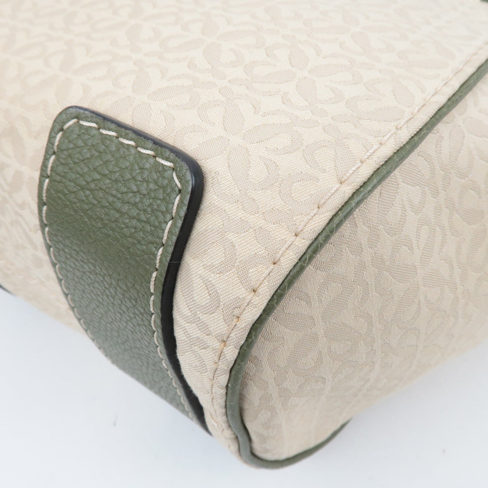 LOEWE New Road Canvas Leather Handbag Beige Khaki