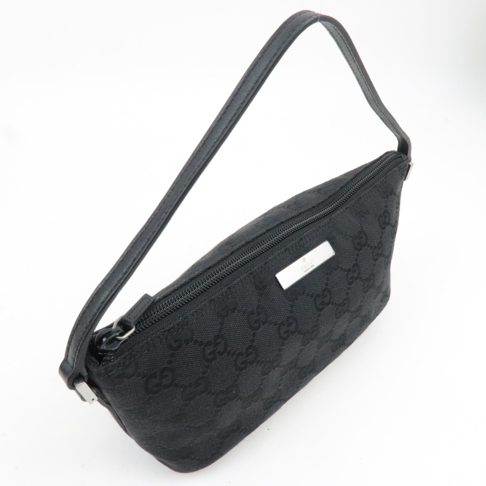 GUCCI Boat Bag GG Canvas Leather Black 07198