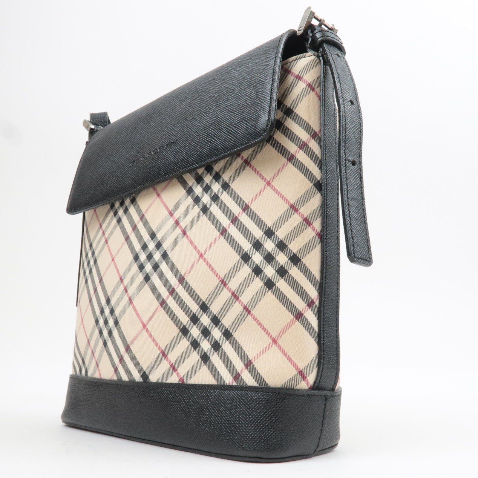 BURBERRY Nova Plaid Canvas Leather Shoulder Bag