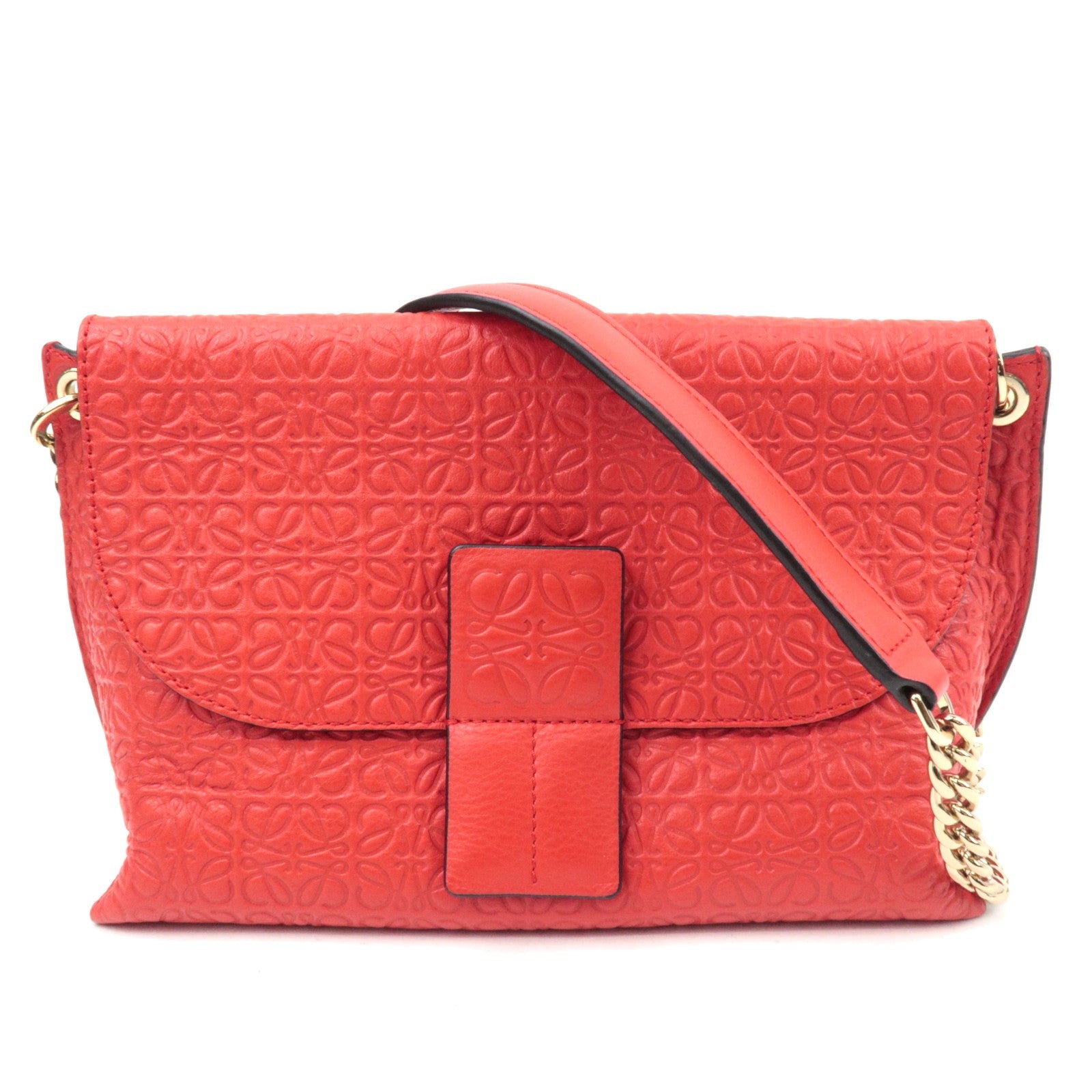 LOEWE Anagram Avenue Leather Chain Shoulder Bag Red85445