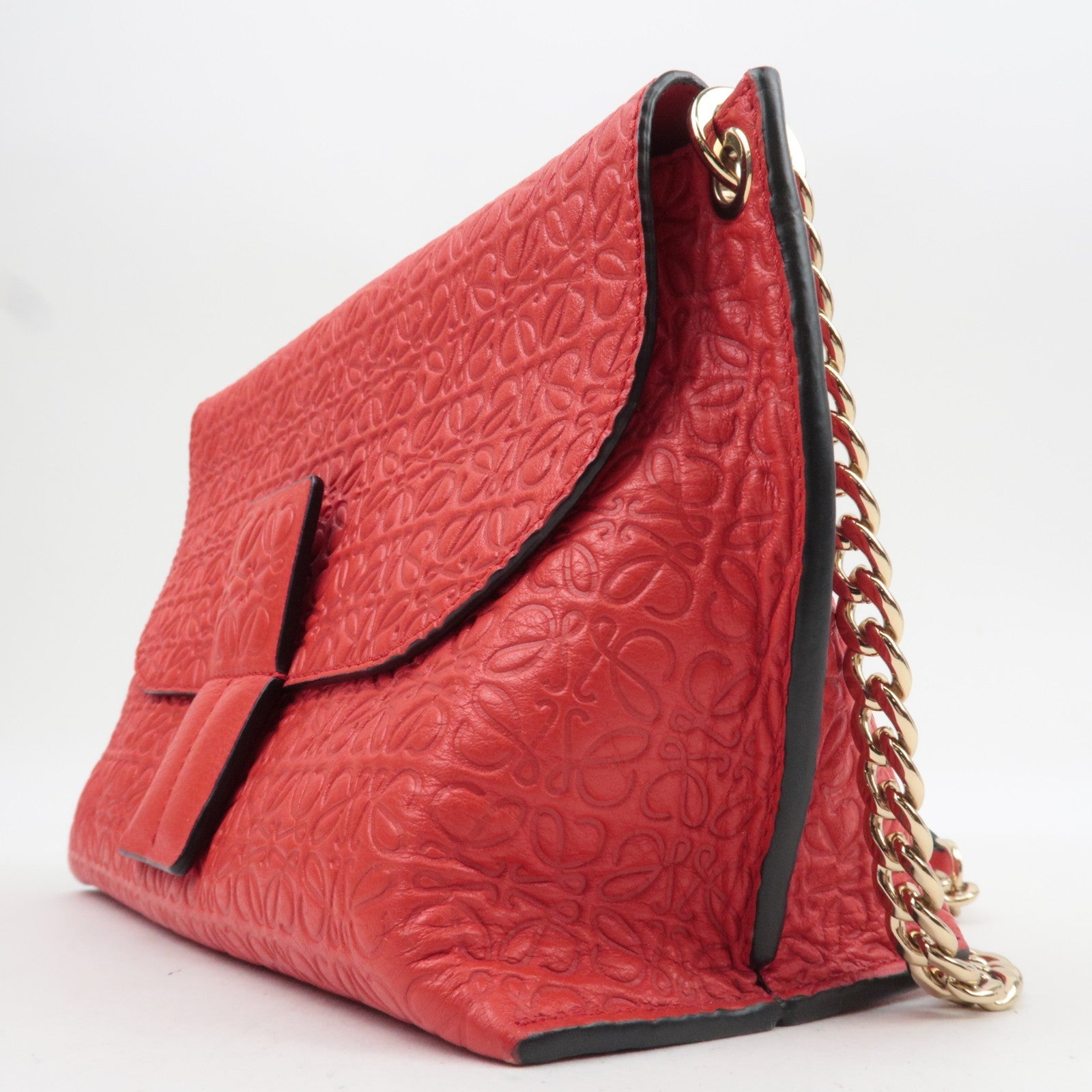LOEWE Anagram Avenue Leather Chain Shoulder Bag Red