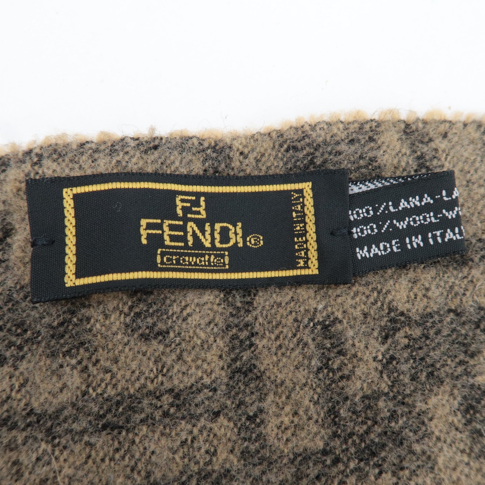 FENDI Zucca Pequin 100% Wool Scarf Beige Black