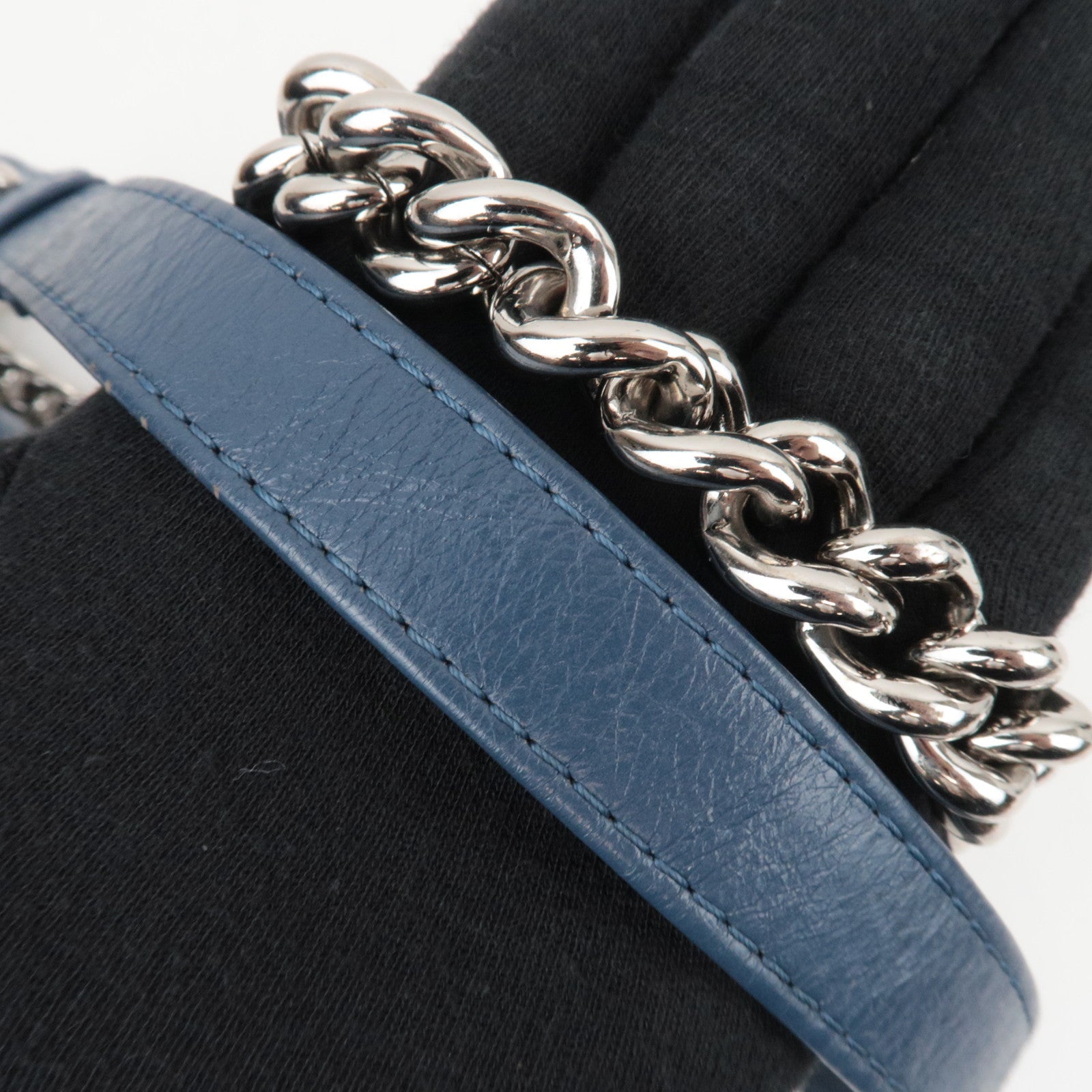 CHANEL Boy Chanel Chain Shoulder Bag Aged Calfskin Blue Silver HDW