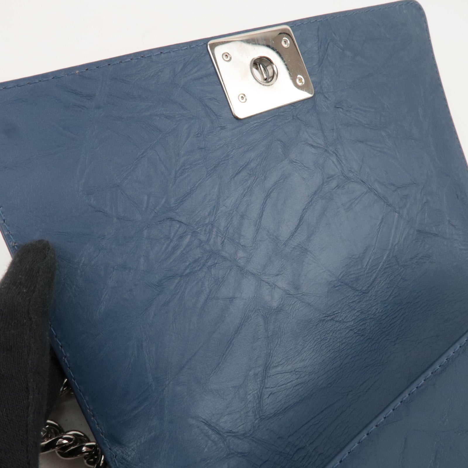 CHANEL Boy Chanel Chain Shoulder Bag Aged Calfskin Blue Silver HDW