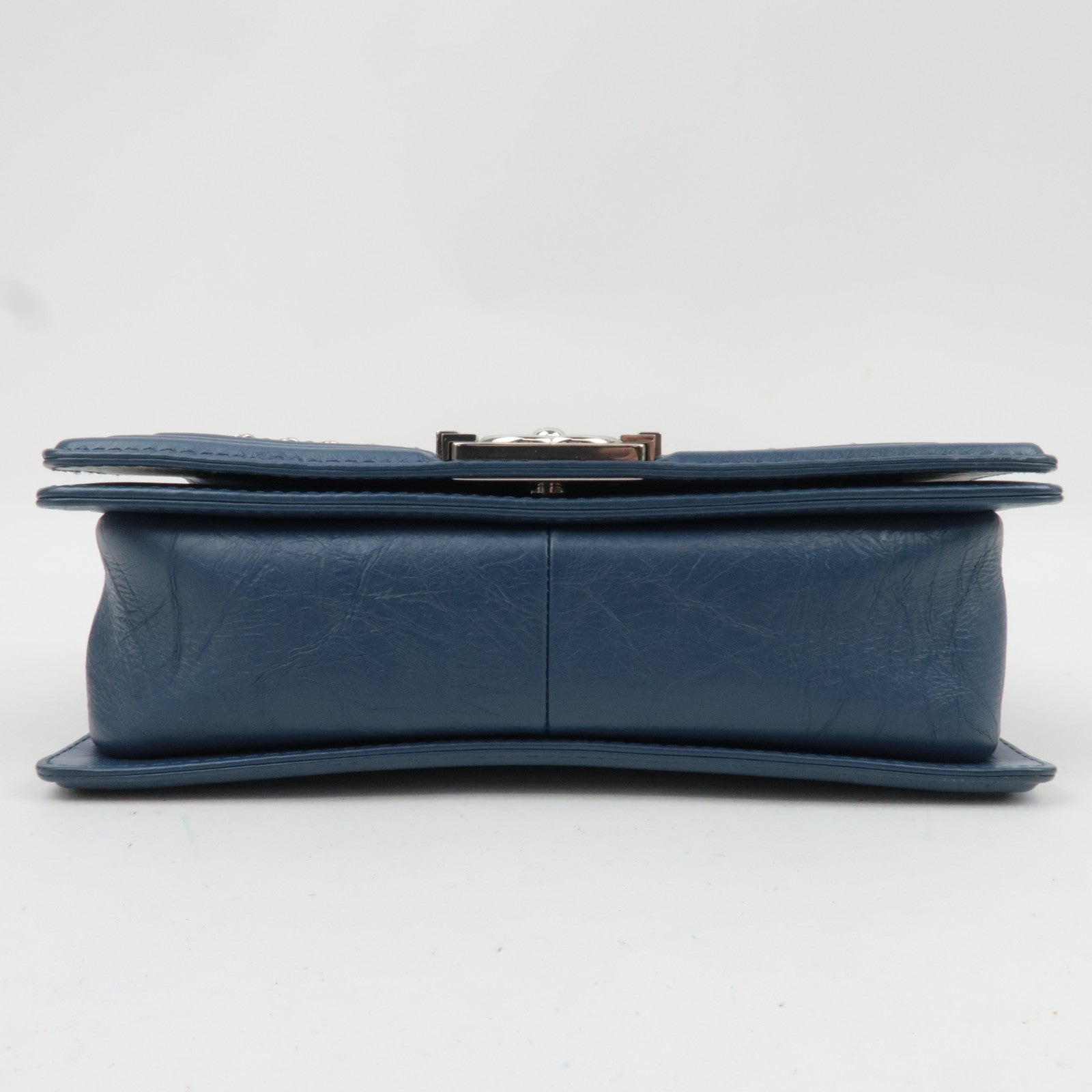 CHANEL Boy Chanel Chain Shoulder Bag Aged Calfskin Blue Silver HDW