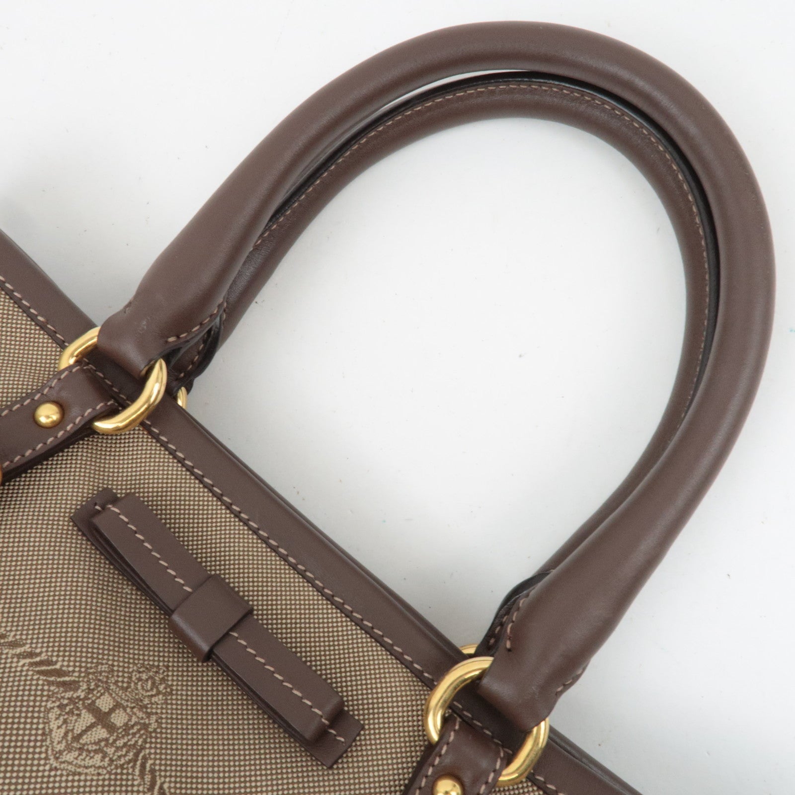 PRADA Logo Jacquard Leather 2Way Shoulder Bag Beige BN1841