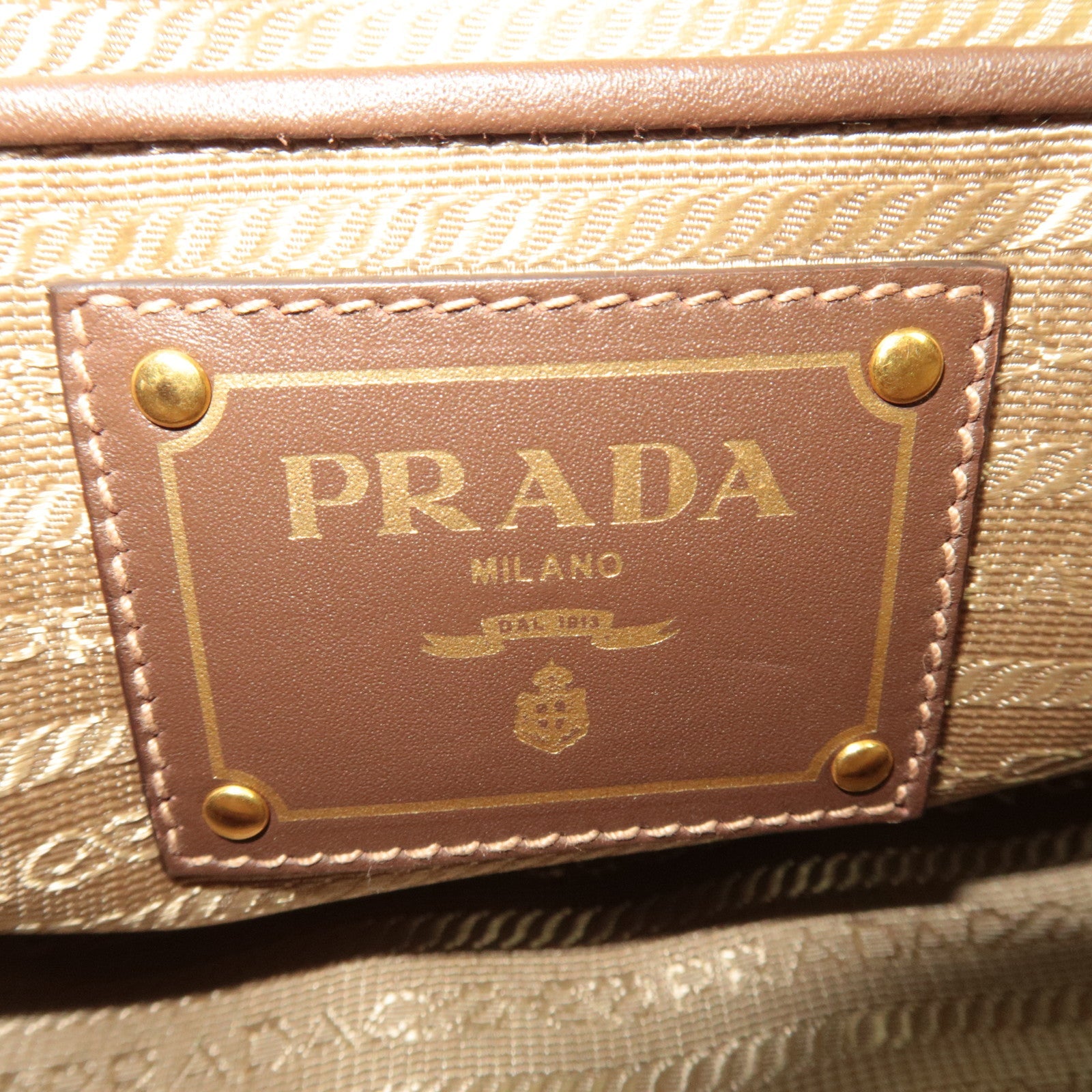 PRADA Logo Jacquard Leather 2Way Shoulder Bag Beige BN1841