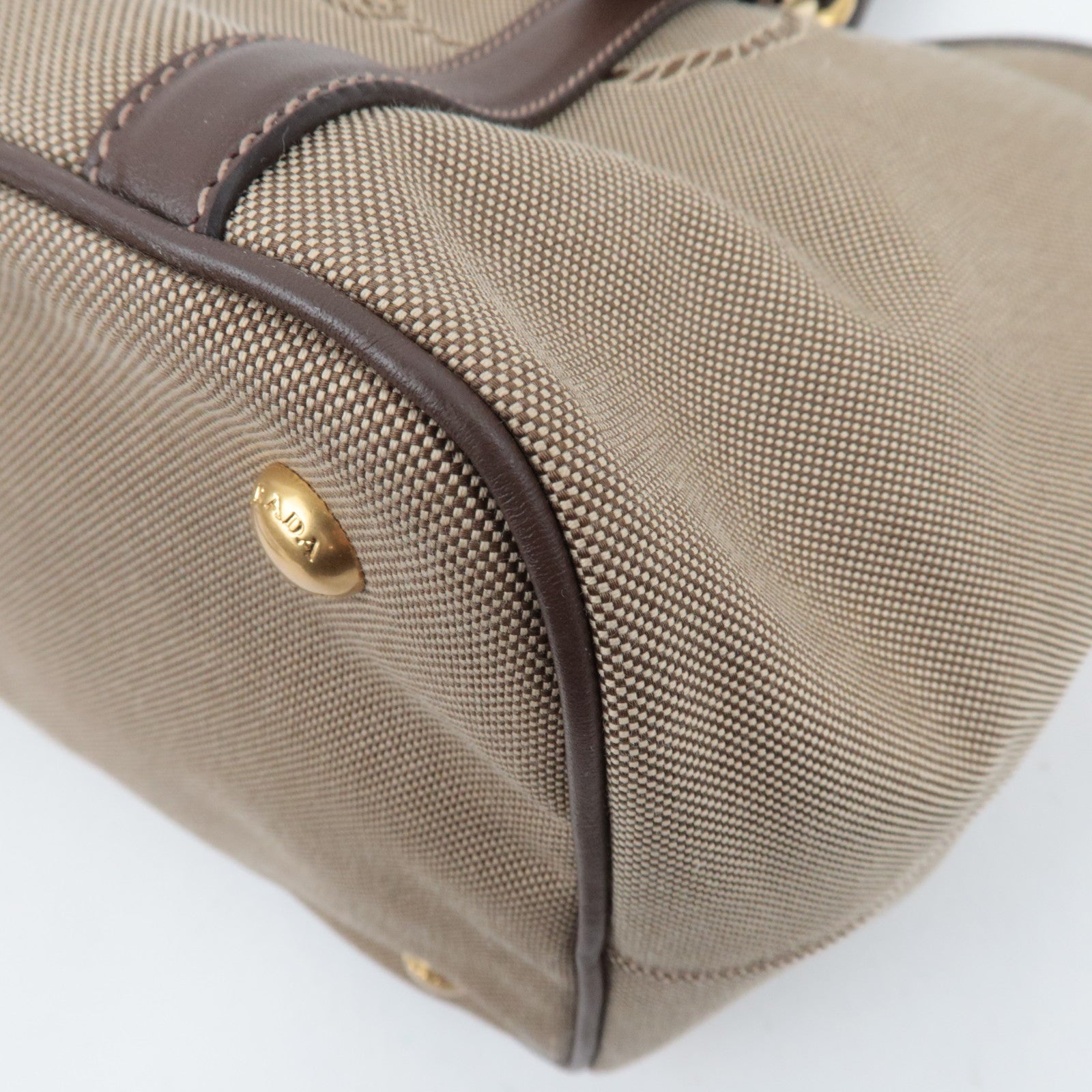 PRADA Logo Jacquard Leather 2Way Shoulder Bag Beige BN1841