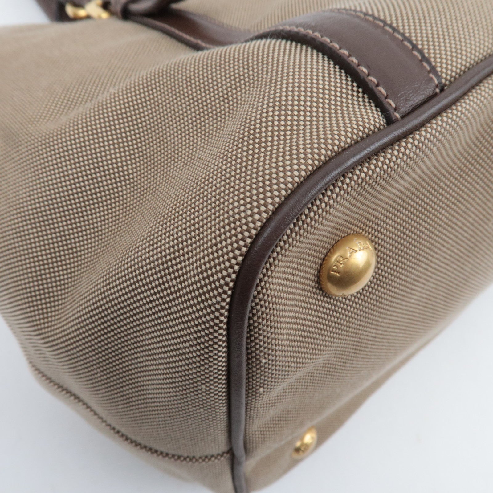 PRADA Logo Jacquard Leather 2Way Shoulder Bag Beige BN1841