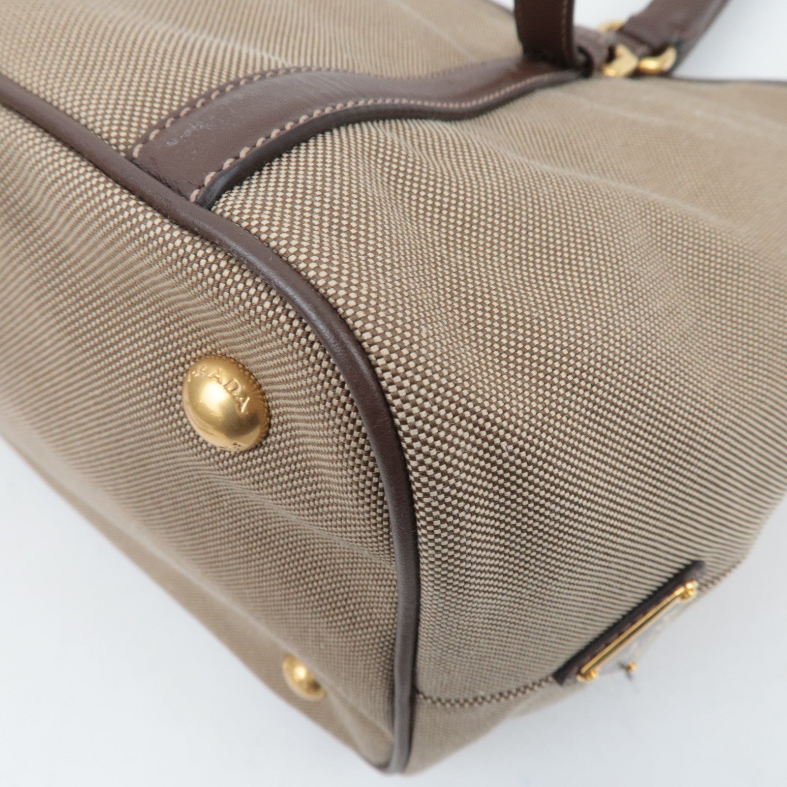 PRADA Logo Jacquard Leather 2Way Shoulder Bag Beige BN1841