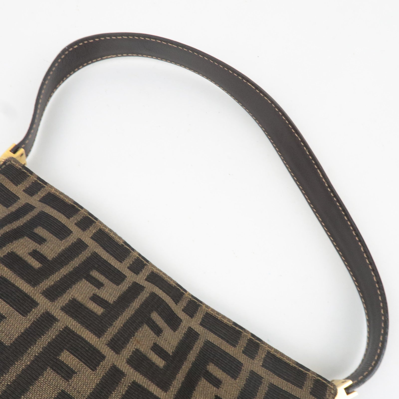 FENDI Zucca Canvas Leather Shoulder Bag Brown Black