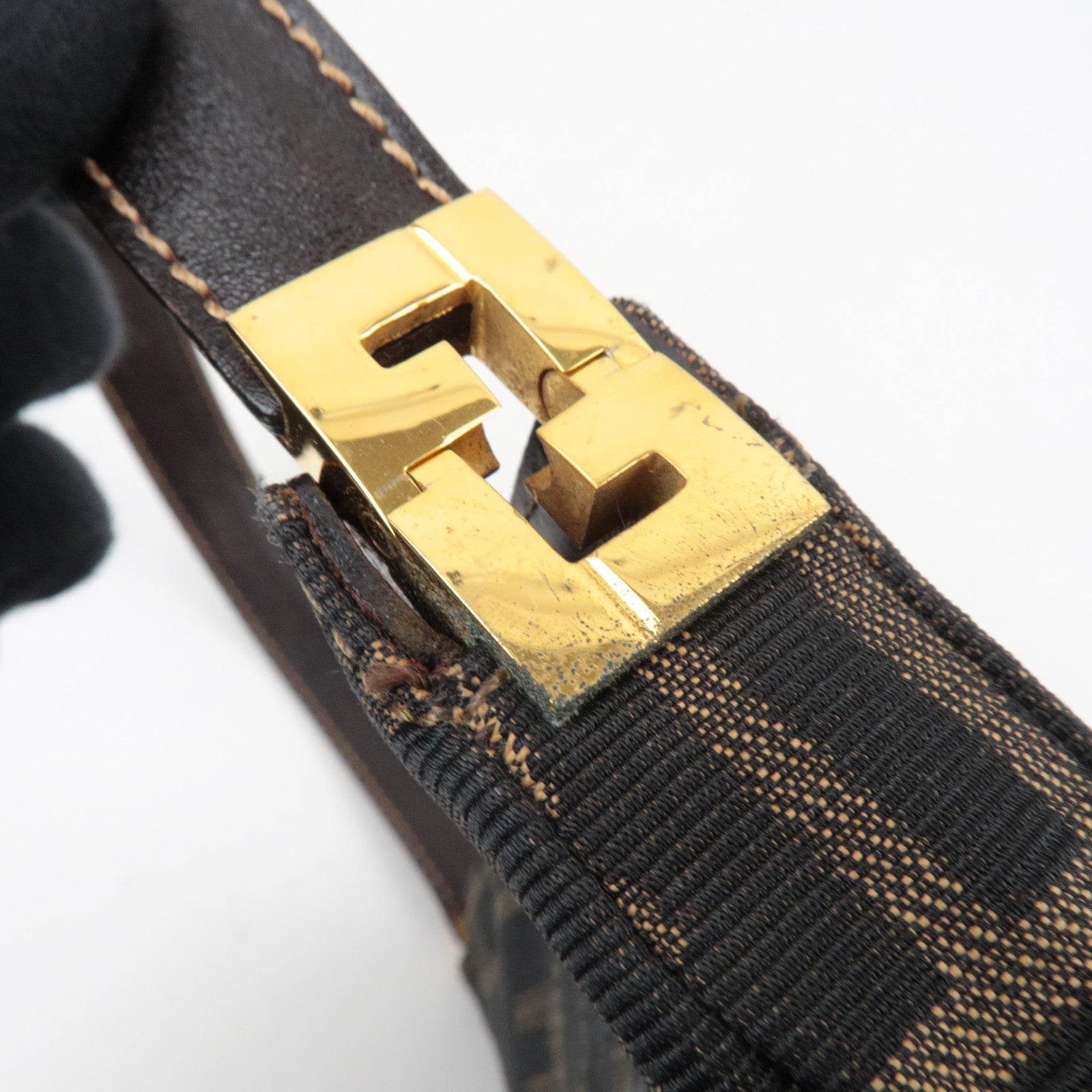 FENDI Zucca Canvas Leather Shoulder Bag Brown Black