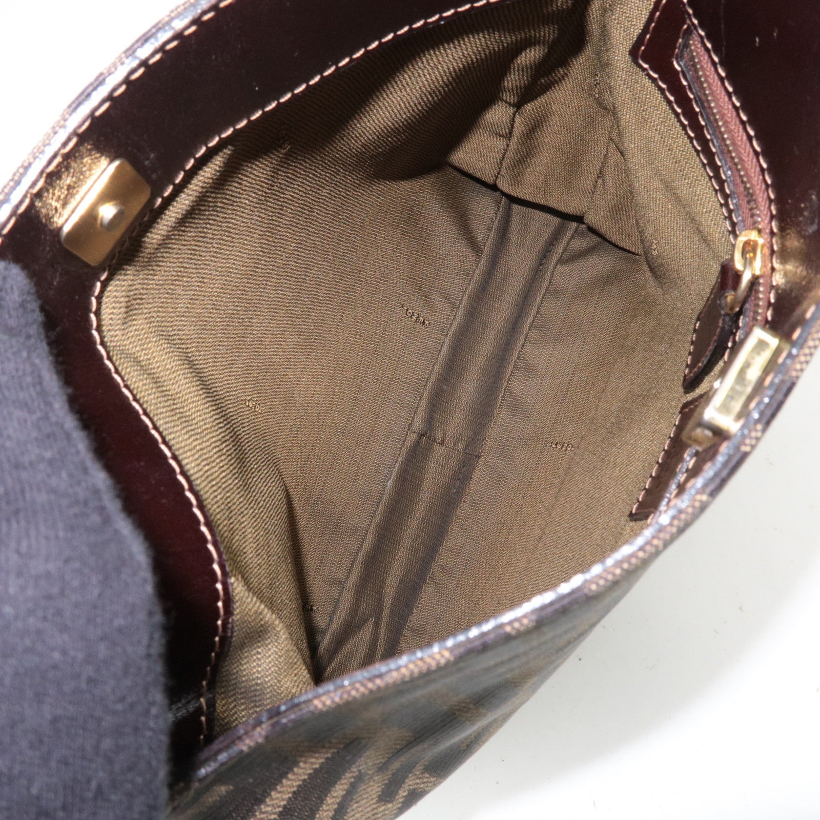 FENDI Zucca Canvas Leather Shoulder Bag Brown Black