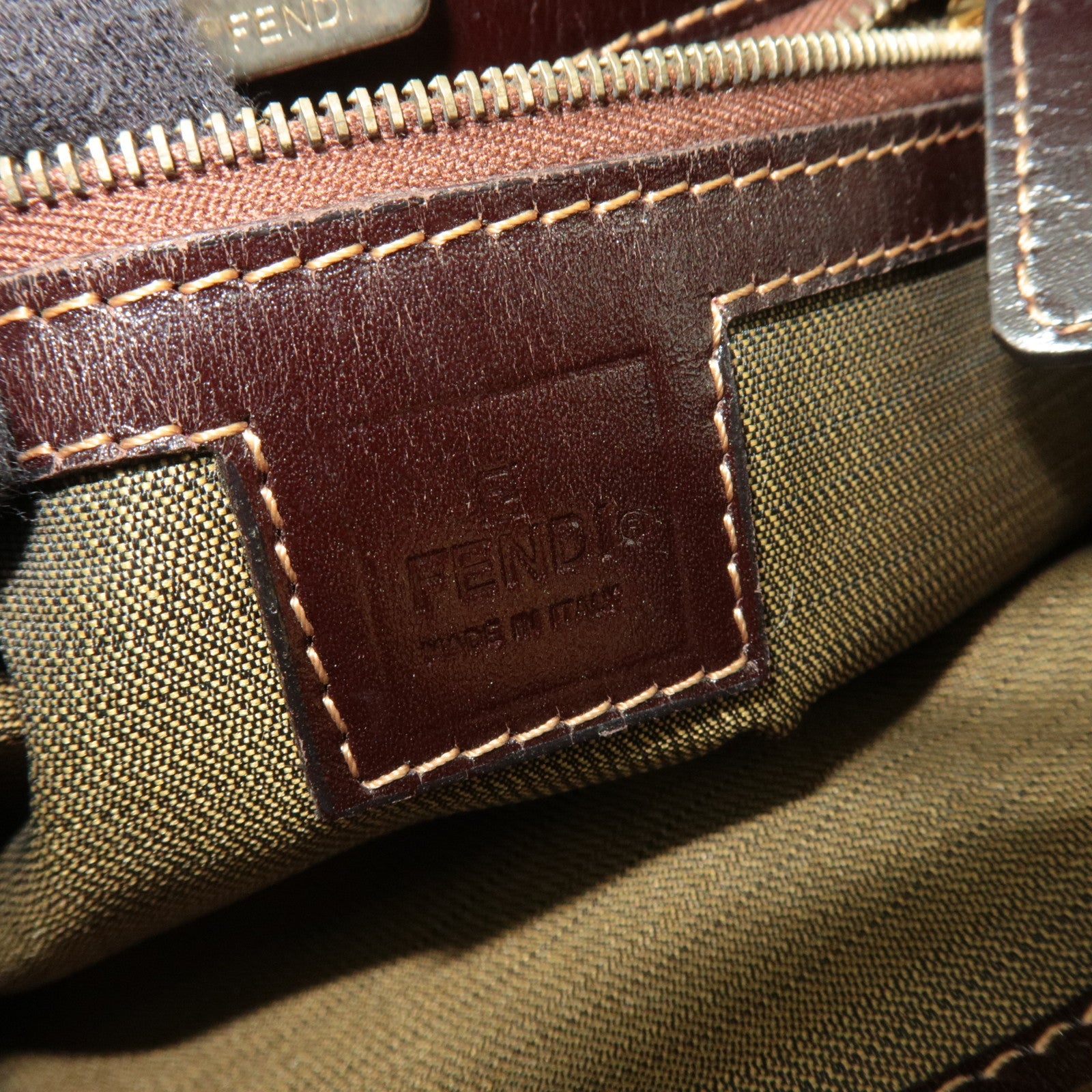 FENDI Zucca Canvas Leather Shoulder Bag Brown Black