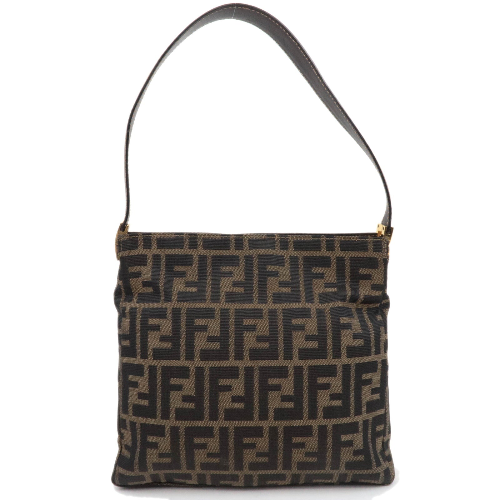 FENDI Zucca Canvas Leather Shoulder Bag Brown Black85521