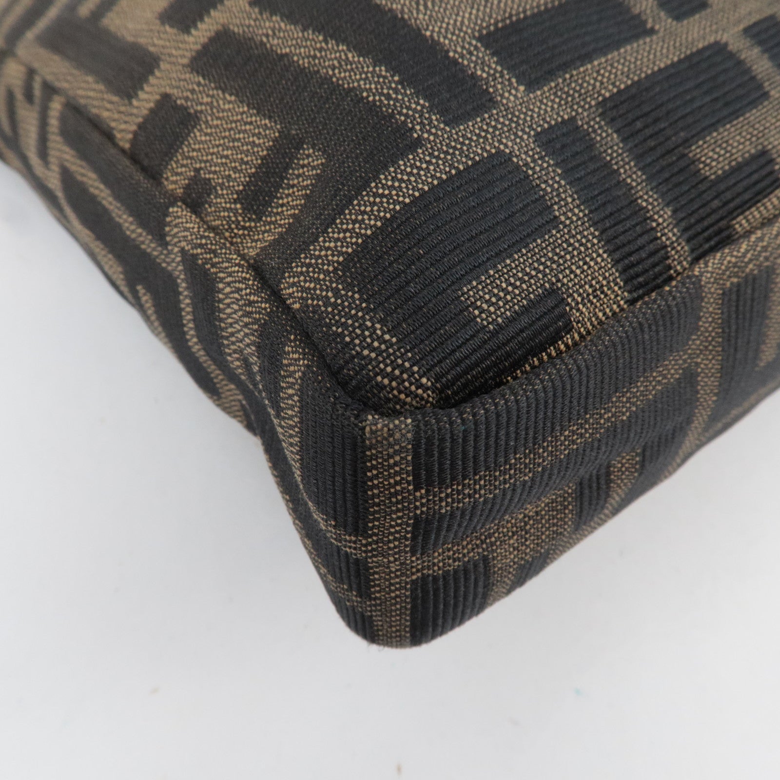 FENDI Zucca Canvas Leather Shoulder Bag Brown Black