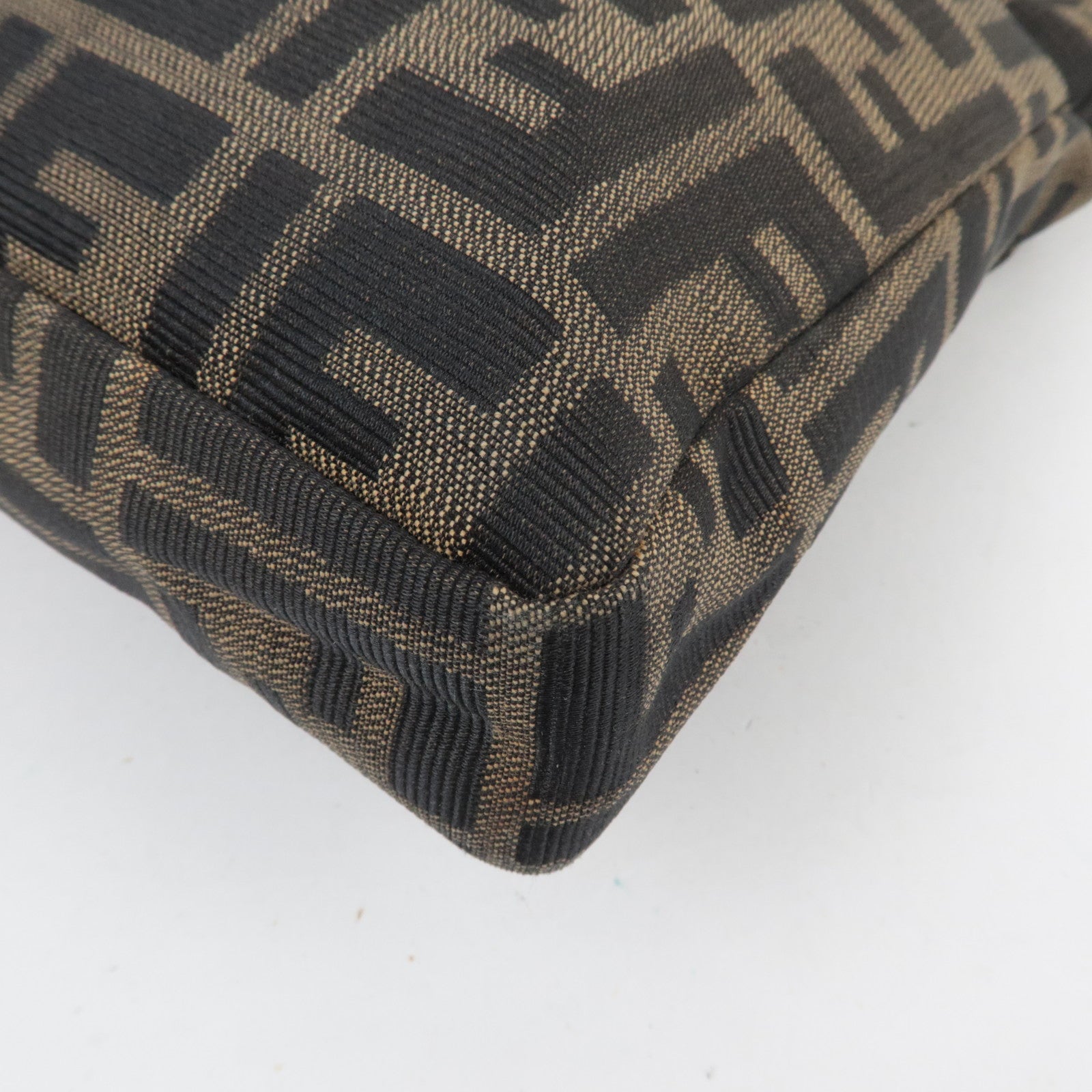 FENDI Zucca Canvas Leather Shoulder Bag Brown Black