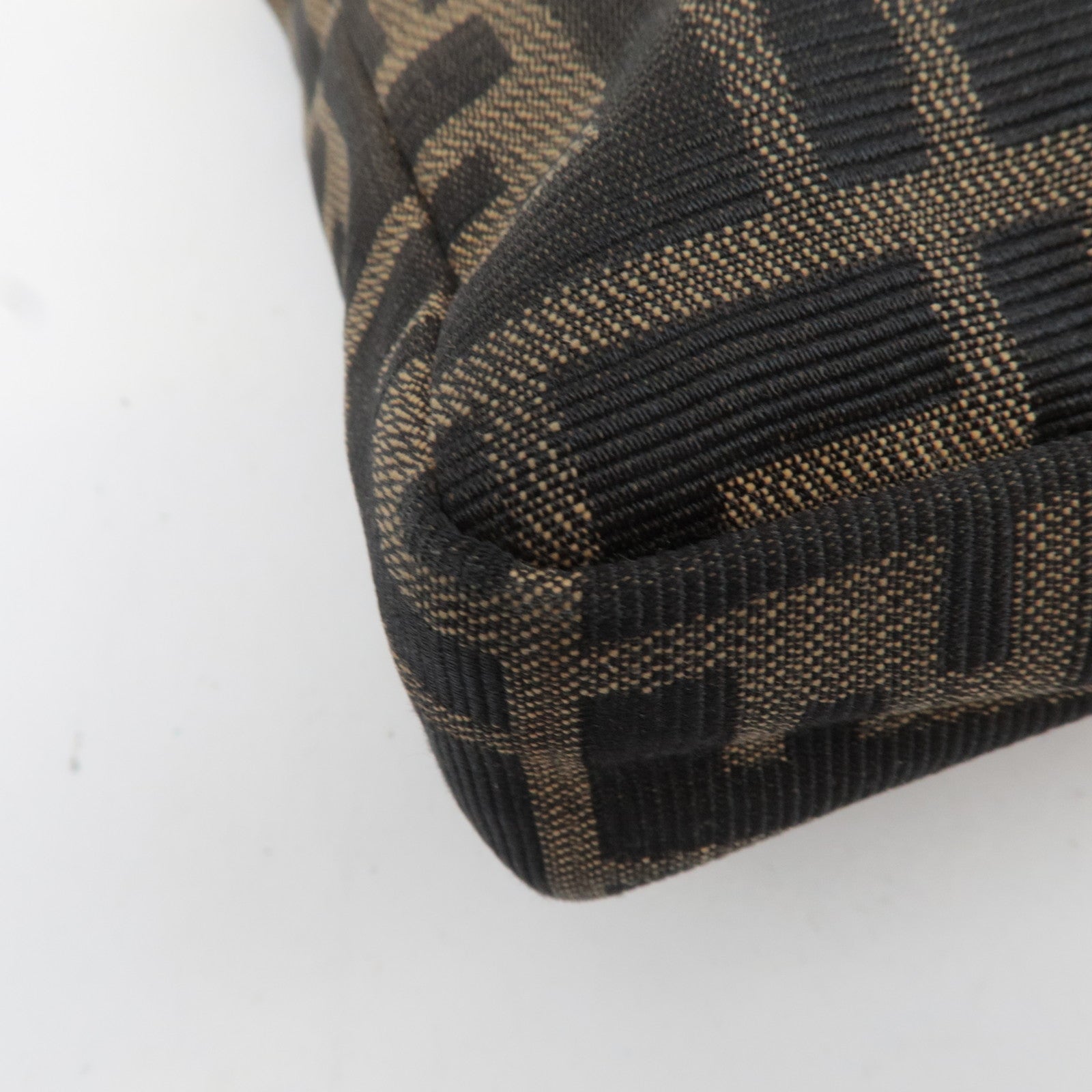 FENDI Zucca Canvas Leather Shoulder Bag Brown Black