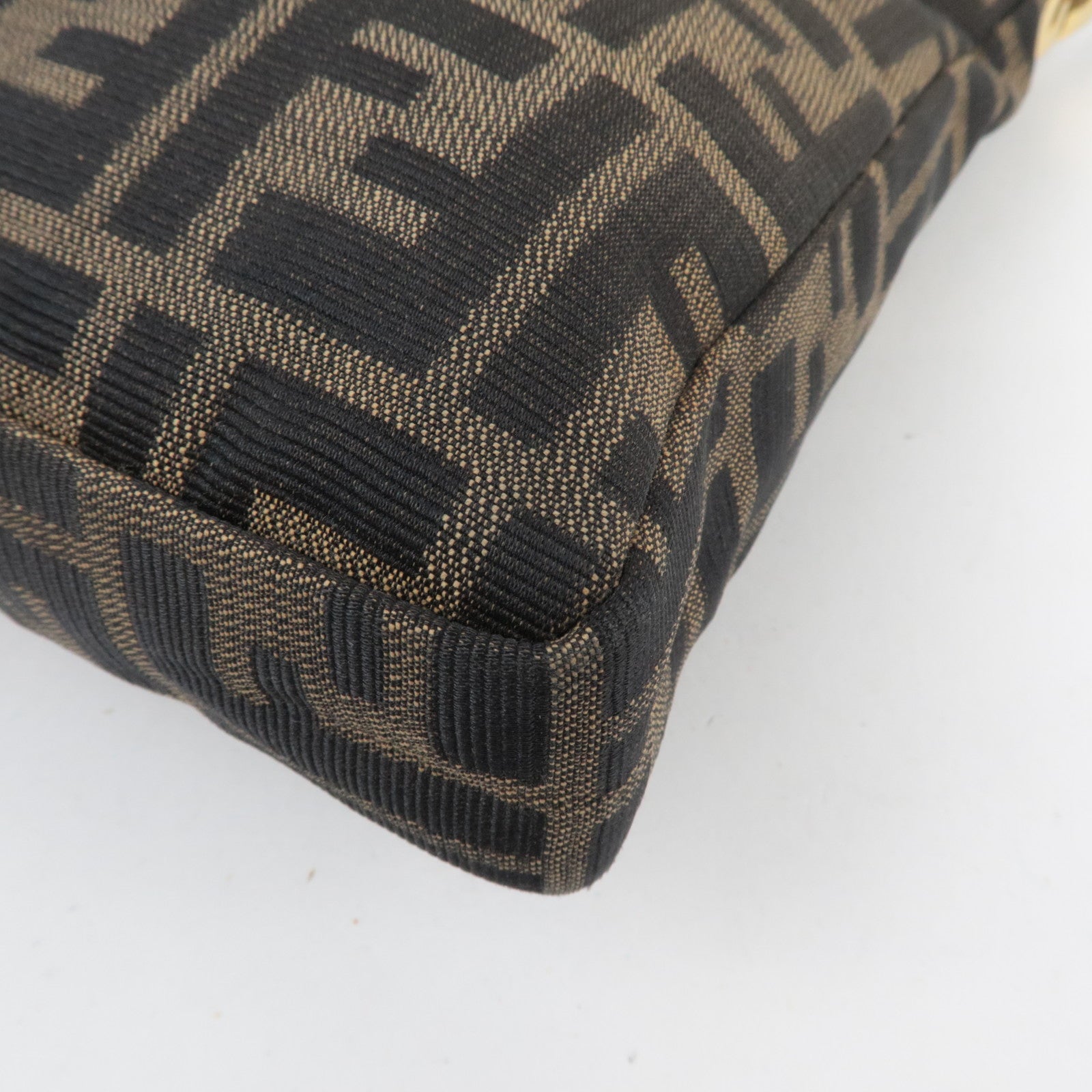 FENDI Zucca Canvas Leather Shoulder Bag Brown Black