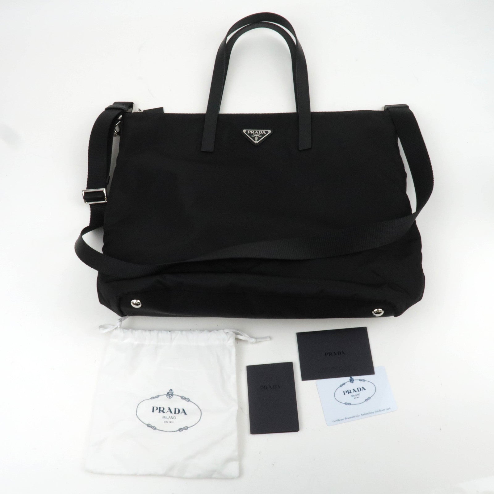 PRADA 2Way Handbag Nylon Leather Black 1BG696