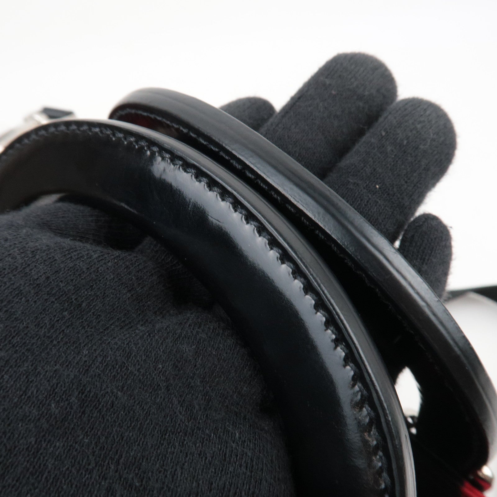 PRADA Floral Print Nylon Leather 2Way Handbag Black Red BN1066