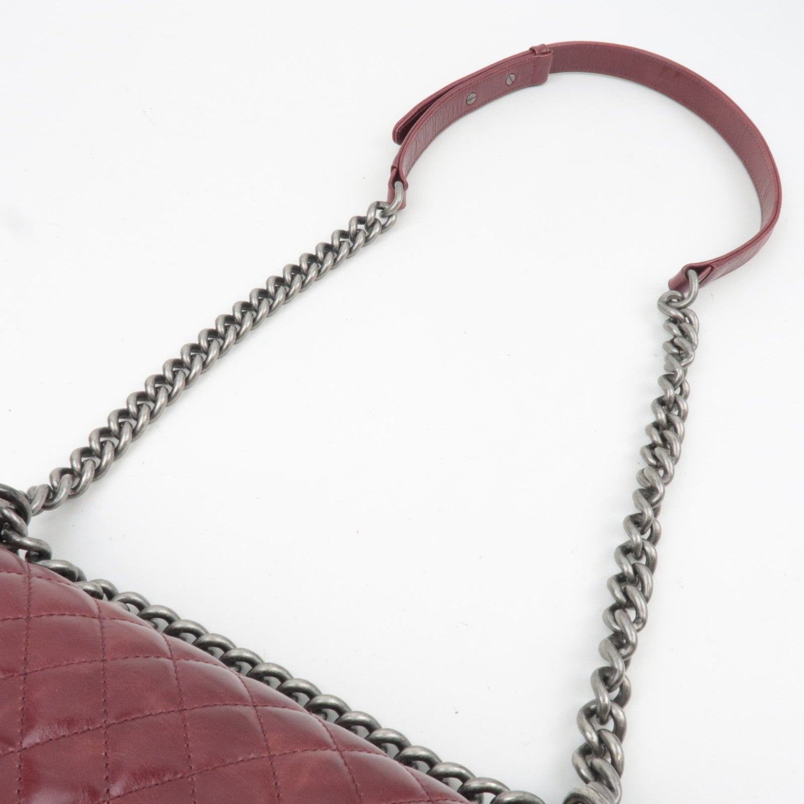 CHANEL Boy Chanel Chain Shoulder Bag Calf Leather Burgundy Silver HDW