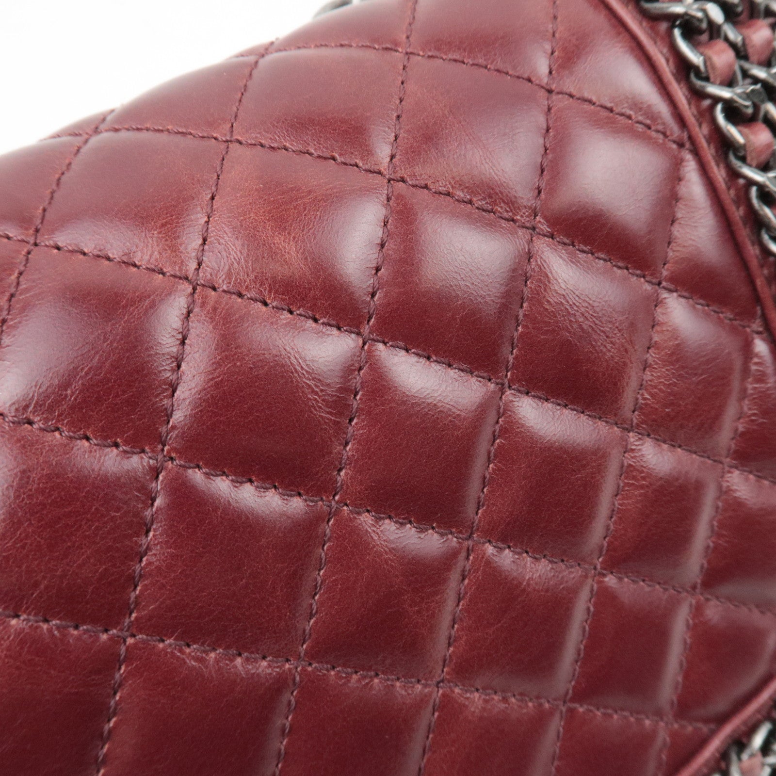 CHANEL Boy Chanel Chain Shoulder Bag Calf Leather Burgundy Silver HDW