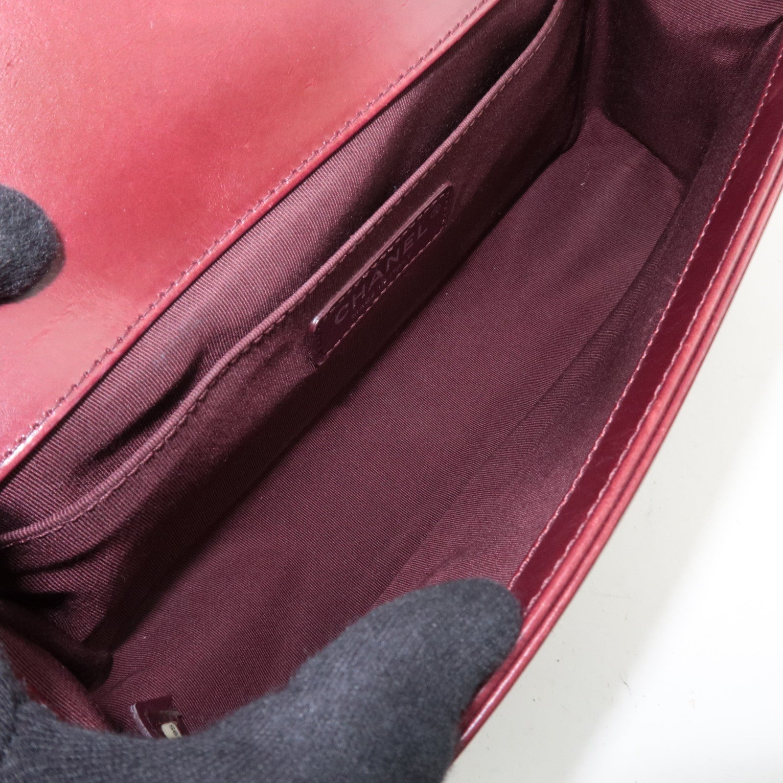 CHANEL Boy Chanel Chain Shoulder Bag Calf Leather Burgundy Silver HDW