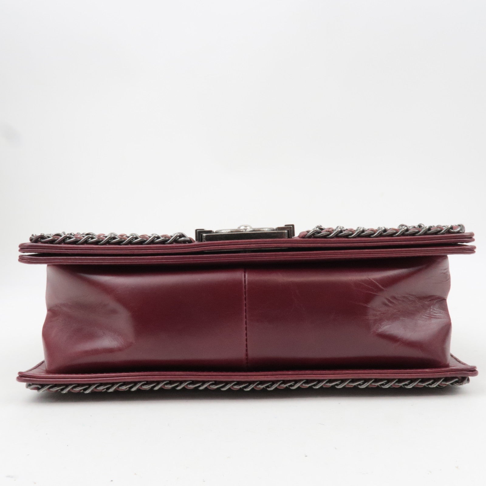 CHANEL Boy Chanel Chain Shoulder Bag Calf Leather Burgundy Silver HDW