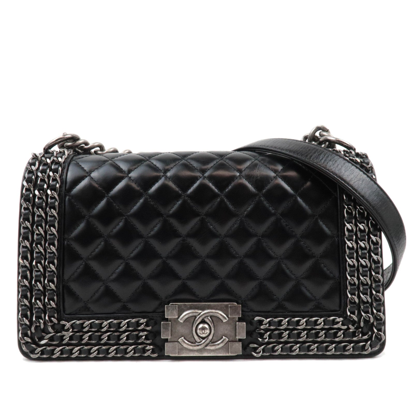 CHANEL Boy Chanel Chain Shoulder Bag Calf Leather Black85529