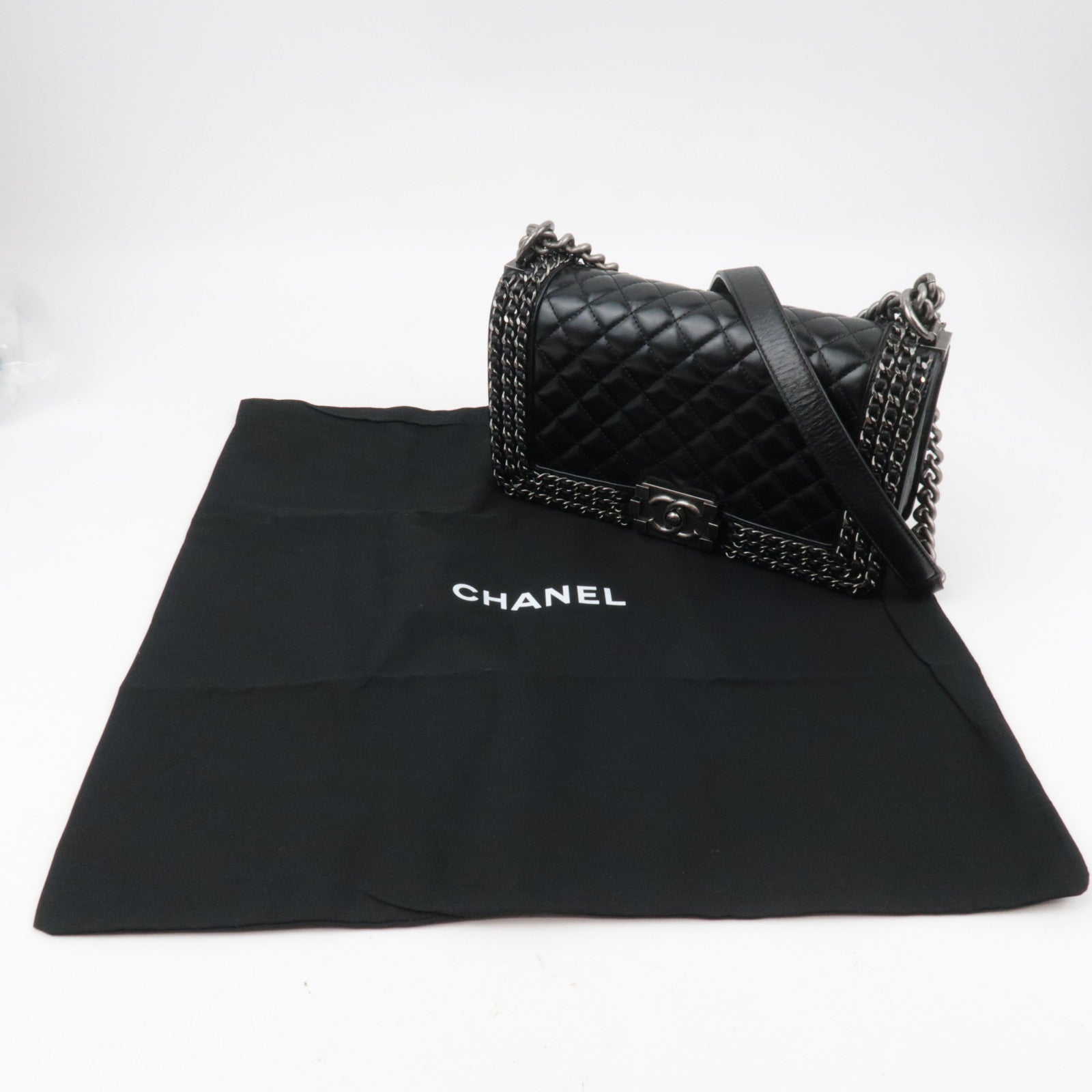 CHANEL Boy Chanel Chain Shoulder Bag Calf Leather Black