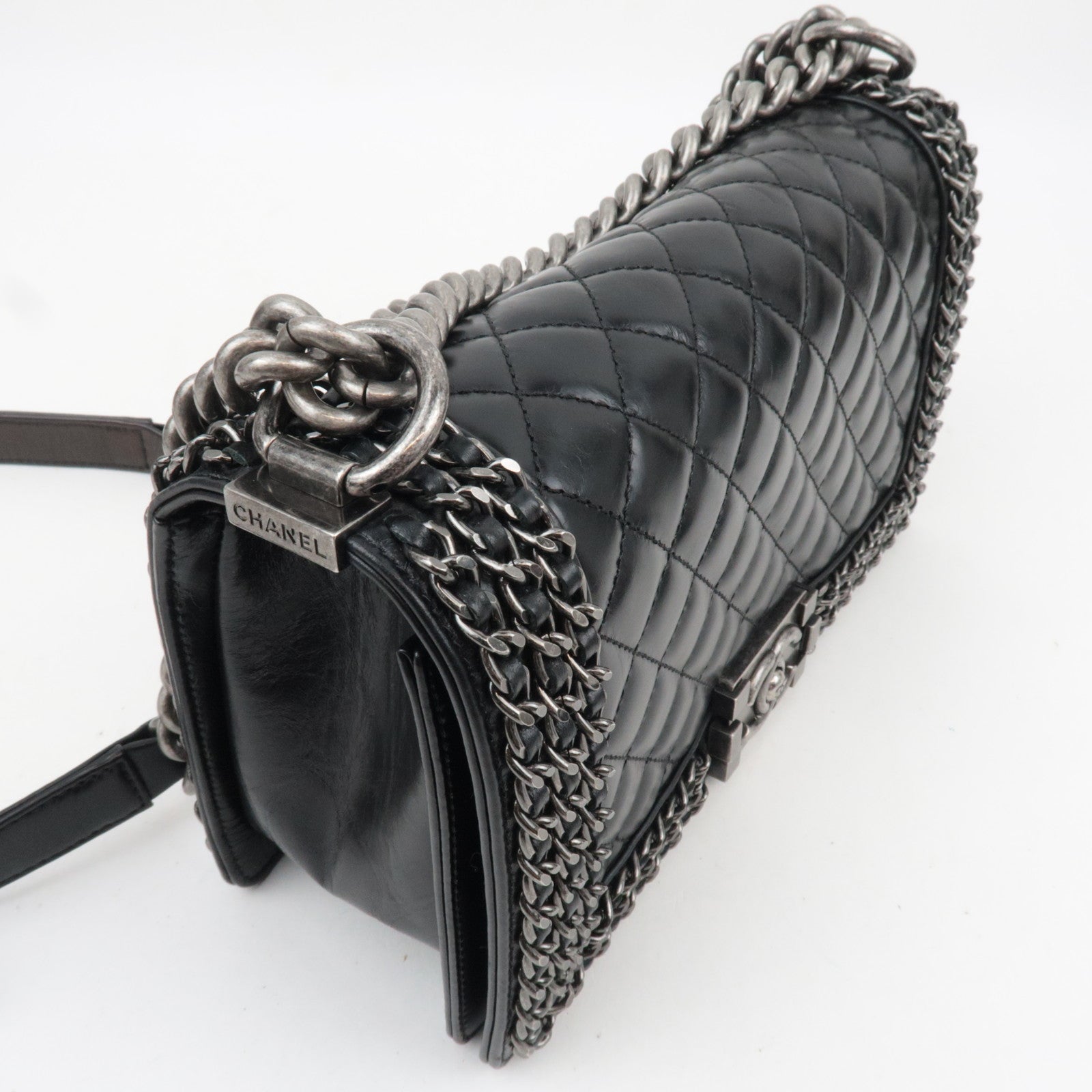 CHANEL Boy Chanel Chain Shoulder Bag Calf Leather Black