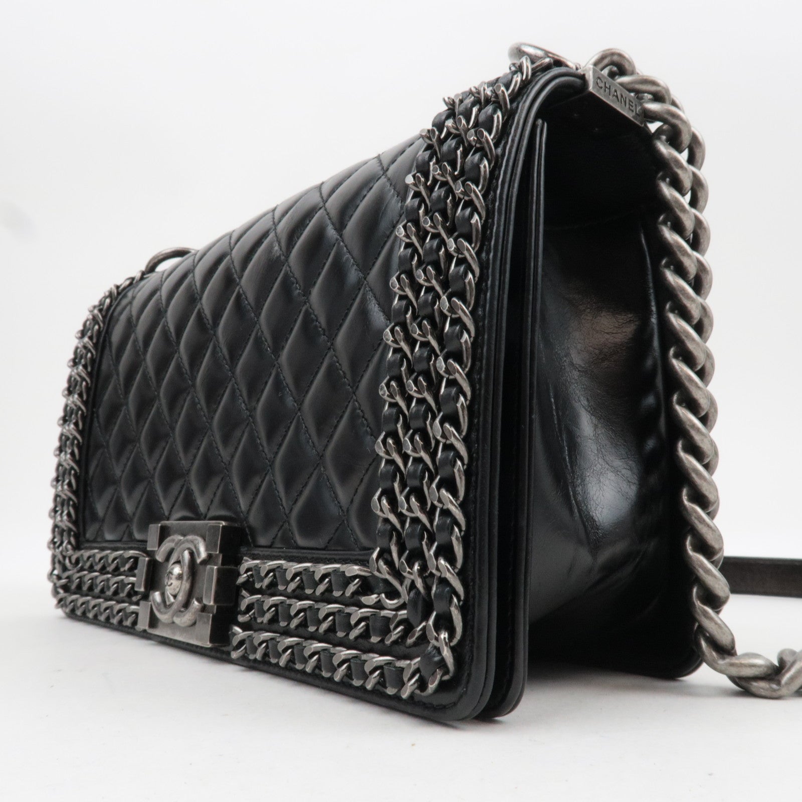 CHANEL Boy Chanel Chain Shoulder Bag Calf Leather Black