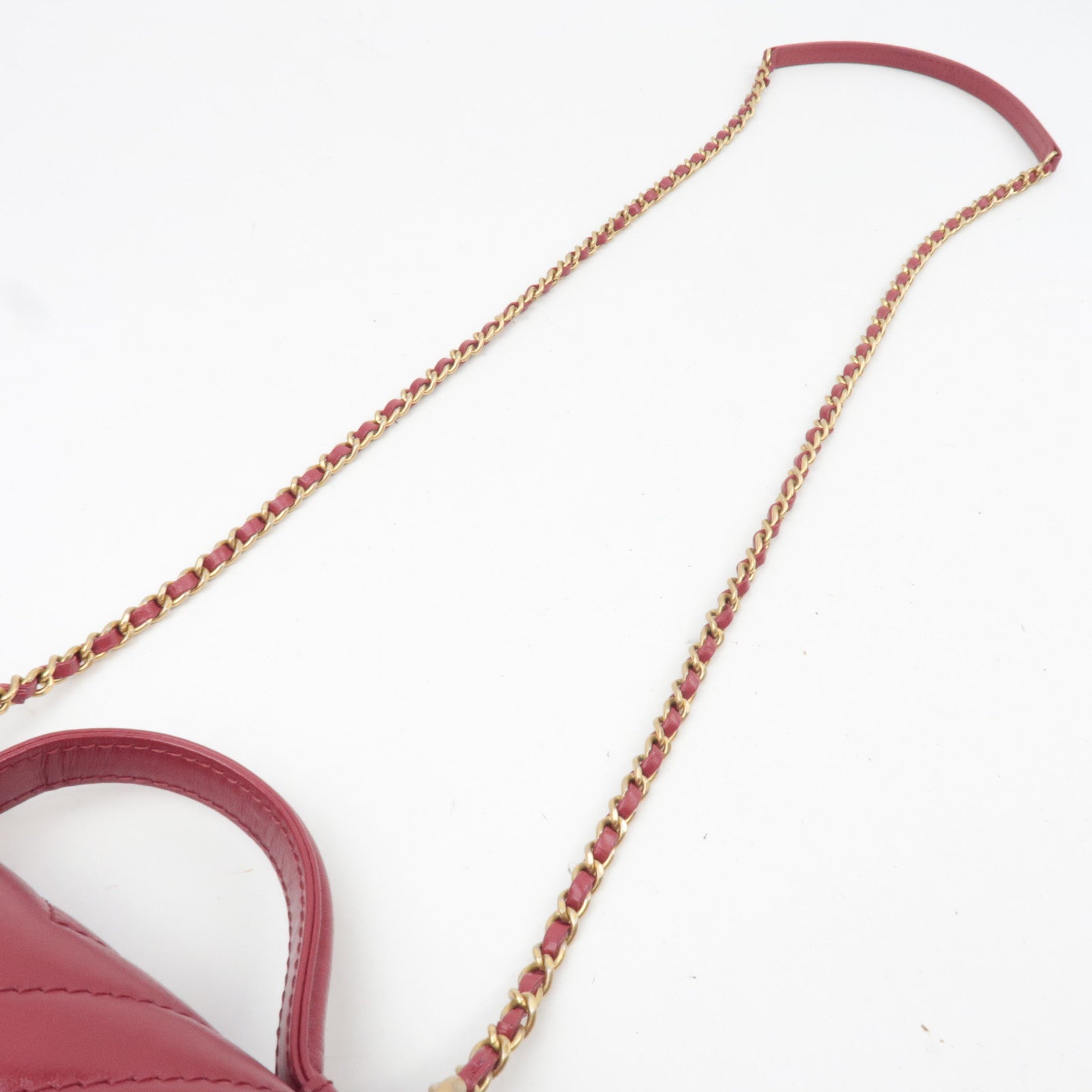CHANEL Chevron V Stitch 2Way Top Handle Chain Shoulder Bag Calf Leather Red Gold HDW