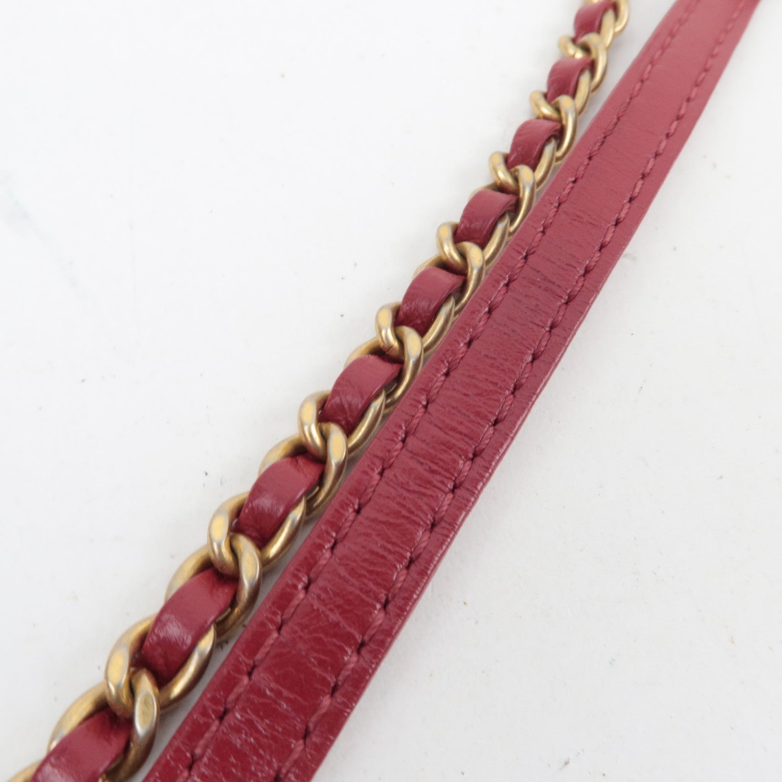 CHANEL Chevron V Stitch 2Way Top Handle Chain Shoulder Bag Calf Leather Red Gold HDW