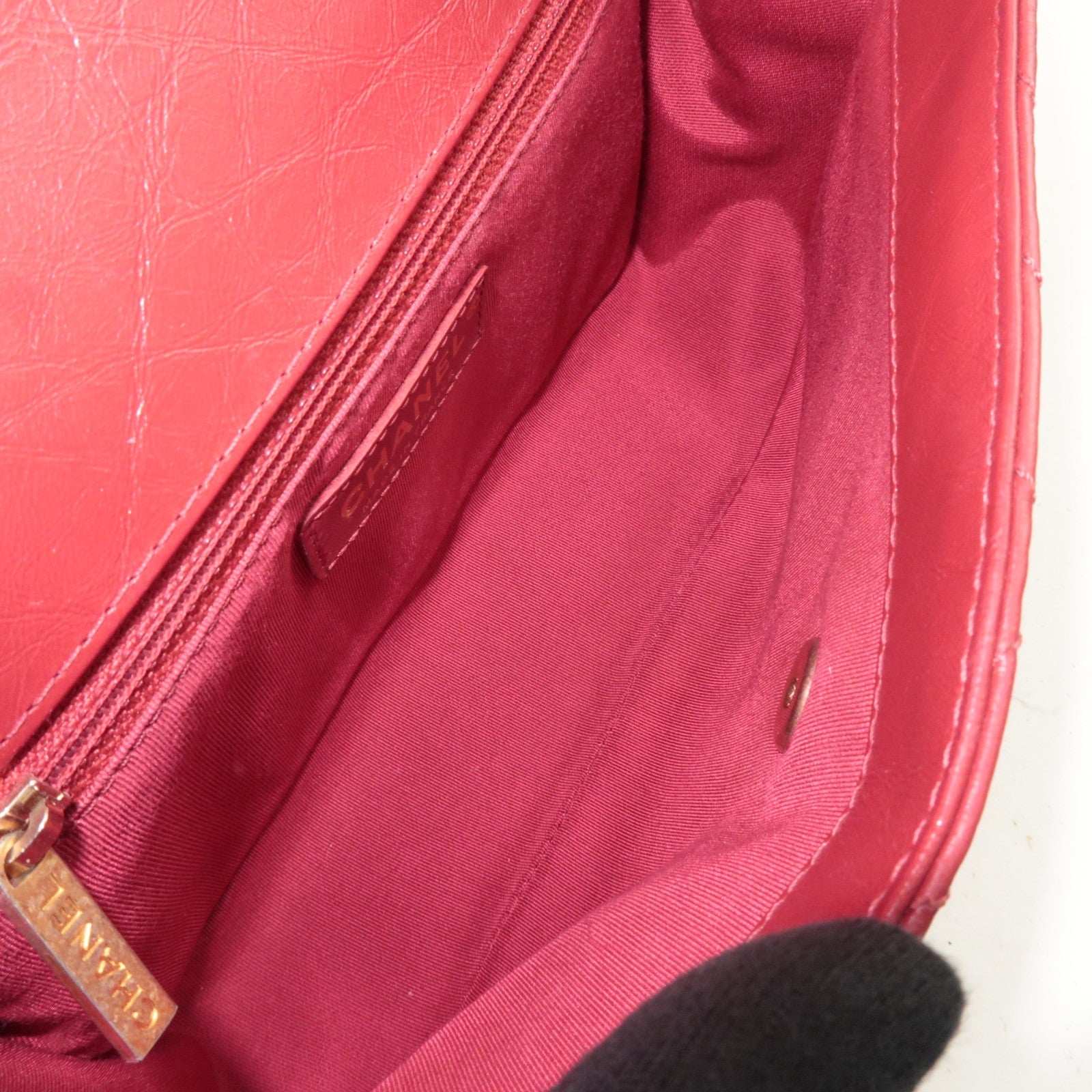 CHANEL Chevron V Stitch 2Way Top Handle Chain Shoulder Bag Calf Leather Red Gold HDW