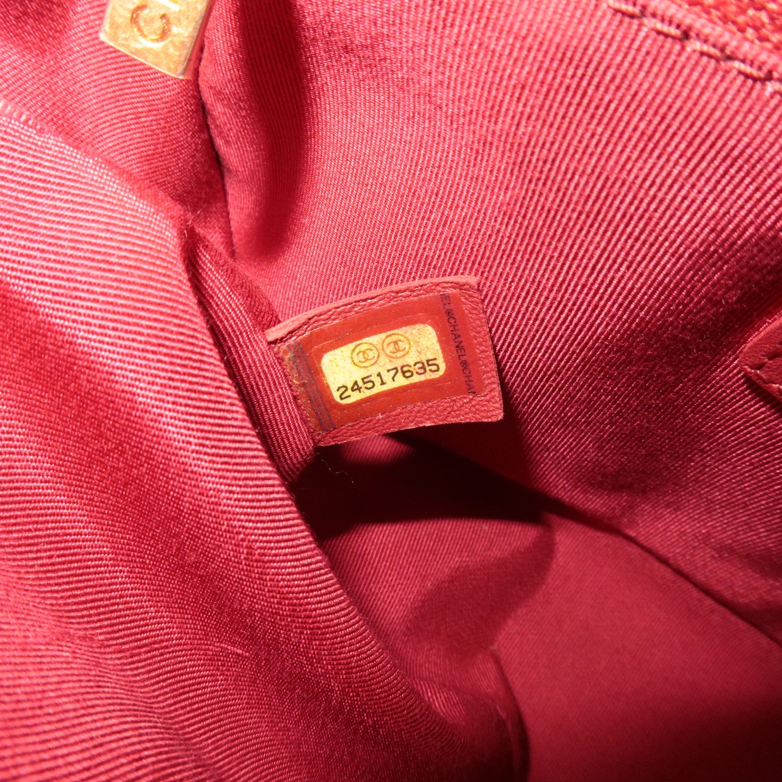 CHANEL Chevron V Stitch 2Way Top Handle Chain Shoulder Bag Calf Leather Red Gold HDW