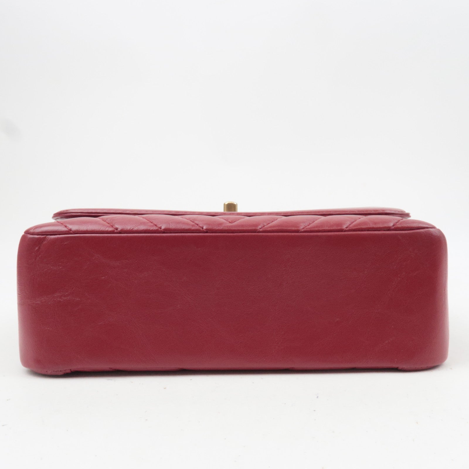 CHANEL Chevron V Stitch 2Way Top Handle Chain Shoulder Bag Calf Leather Red Gold HDW