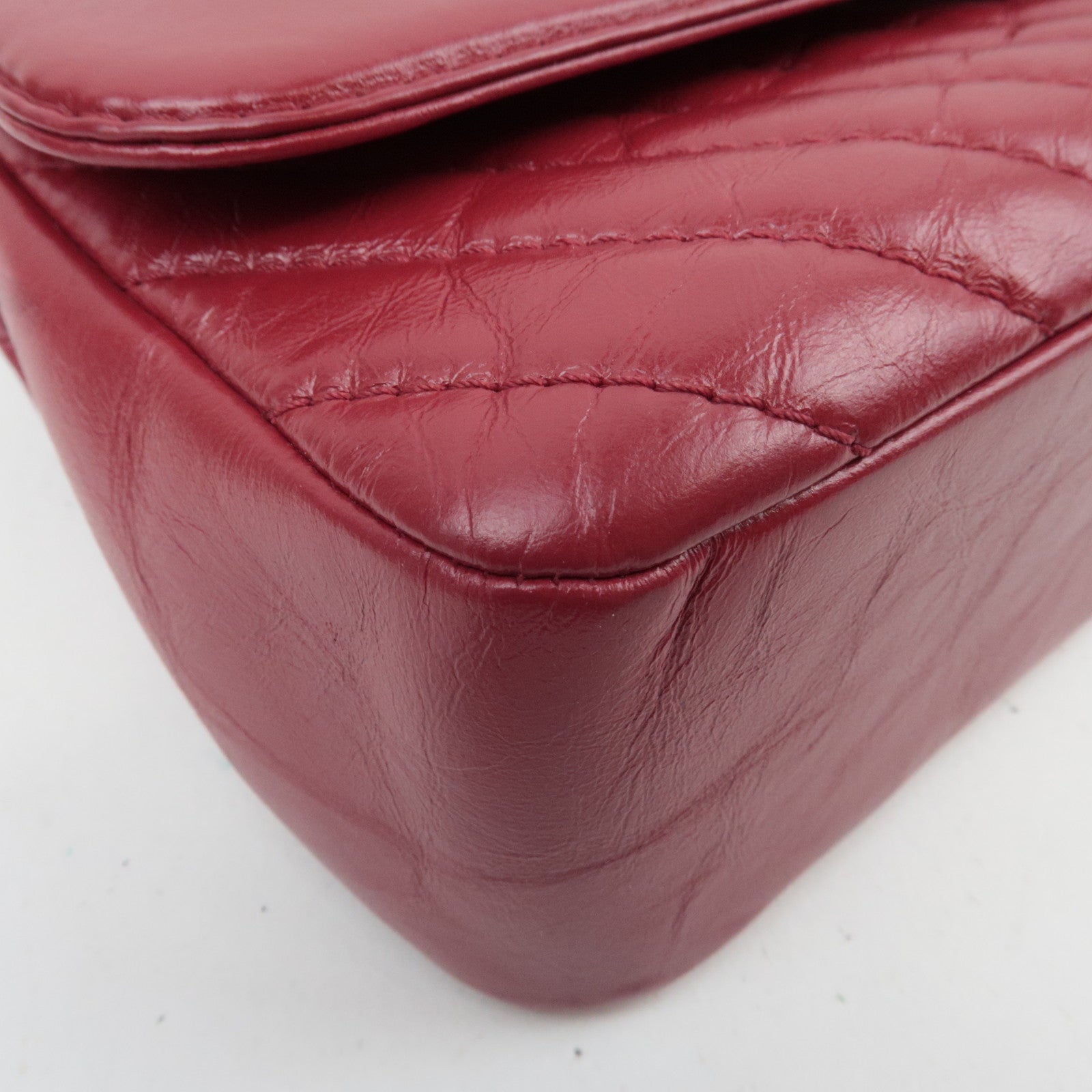 CHANEL Chevron V Stitch 2Way Top Handle Chain Shoulder Bag Calf Leather Red Gold HDW