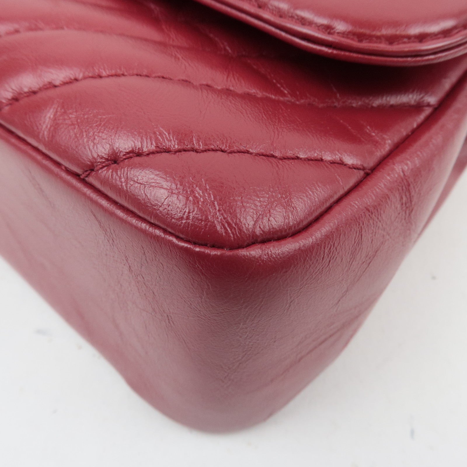 CHANEL Chevron V Stitch 2Way Top Handle Chain Shoulder Bag Calf Leather Red Gold HDW